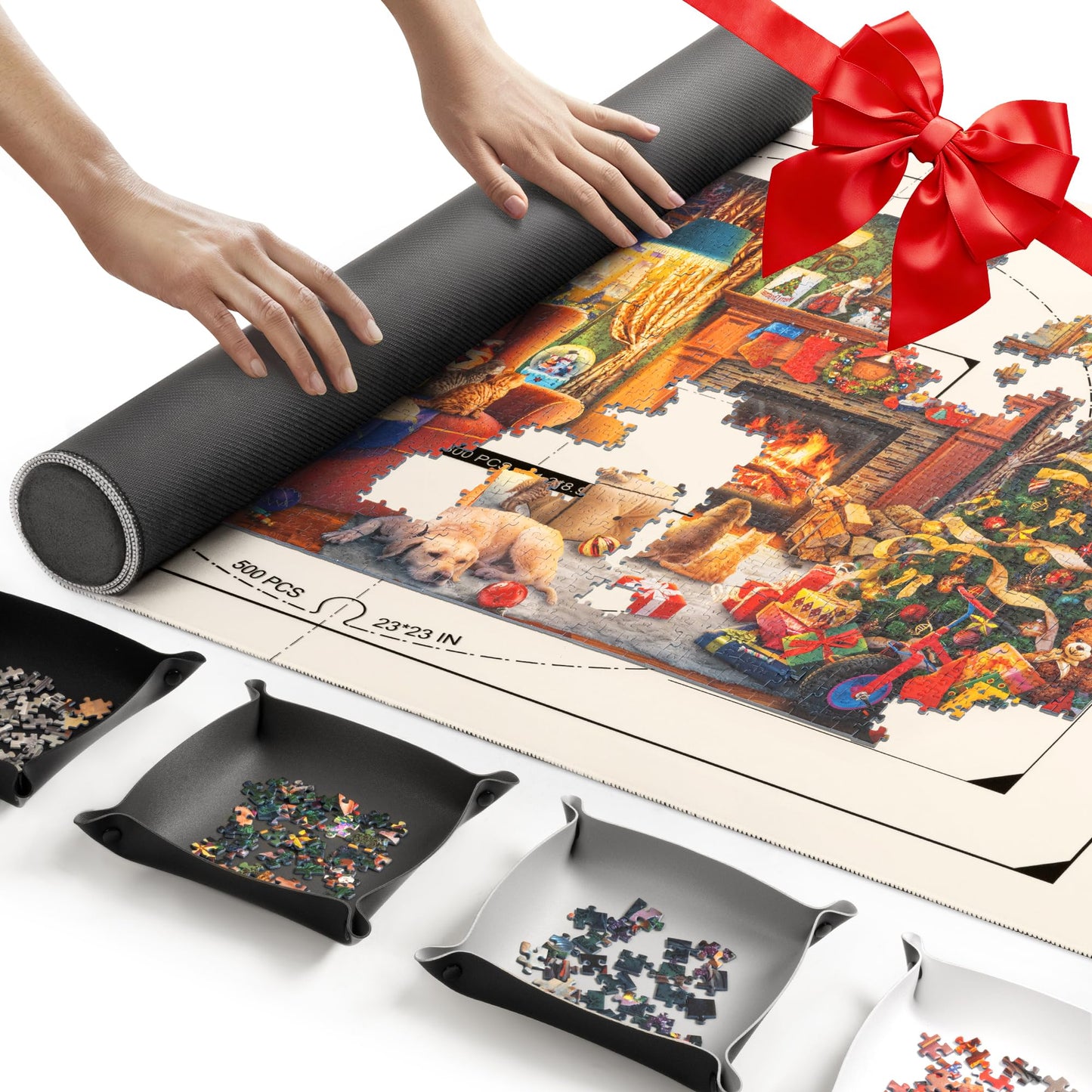 ropoda 1500-Piece Puzzle Mat Roll Up with 4 Trays – Portable Puzzle Keeper (White)