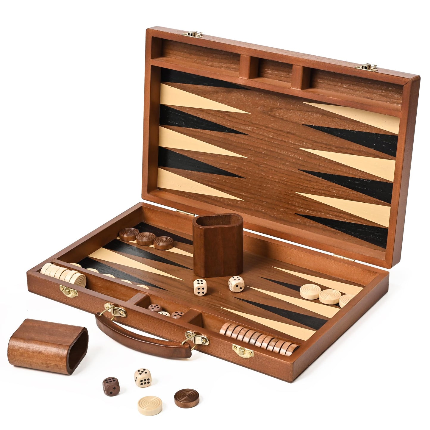 Ropoda Sapele Wood Backgammon Board Set (15-Inch) – Portable Classic Strategy Game