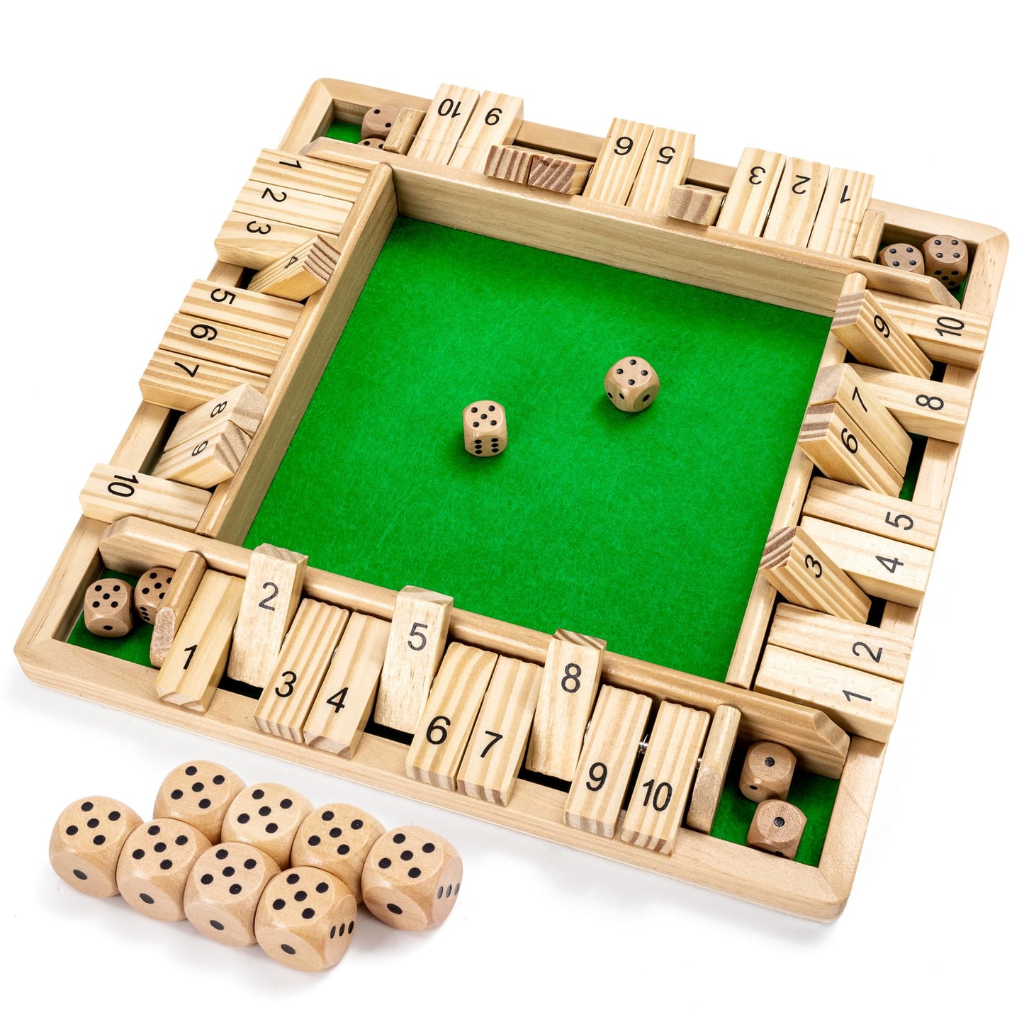 Ropoda Wooden Shut The Box Game – 2-4 Players, 12-Inch Board, 8 Dice