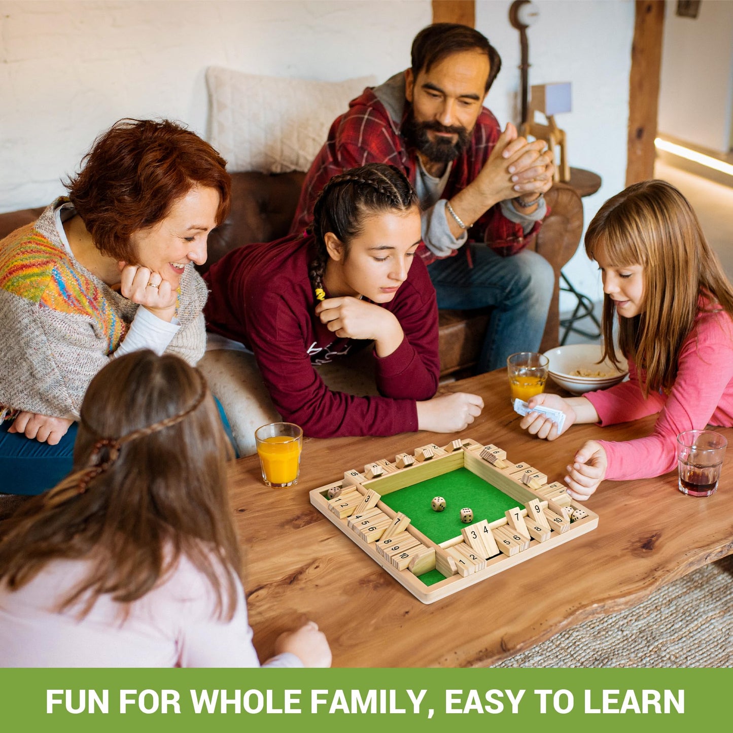 Ropoda Wooden Shut The Box Game – 2-4 Players, 12-Inch Board, 8 Dice
