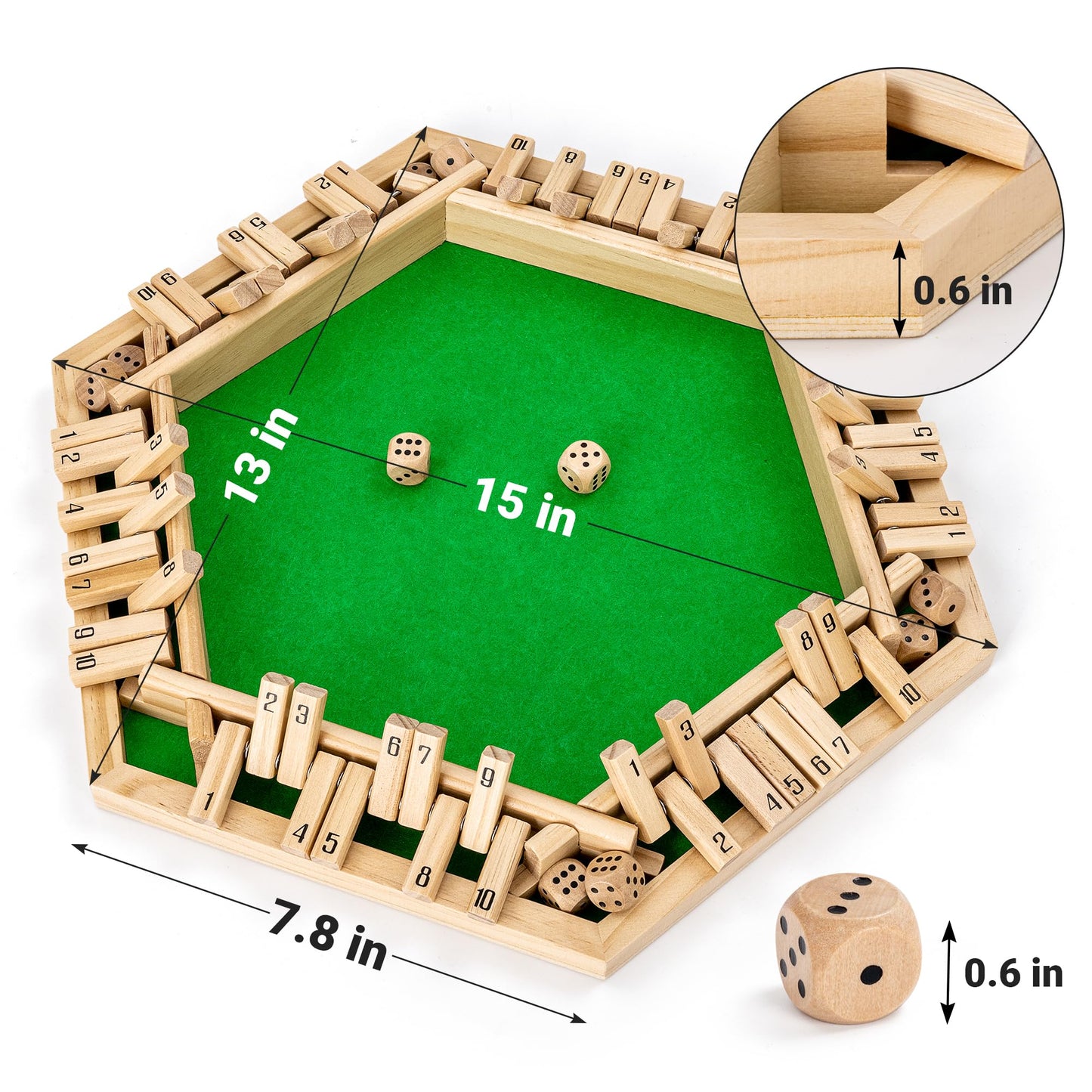 ropoda Shut The Box Game – Upgraded Wooden Dice Game for 1-6 Players, Family Fun
