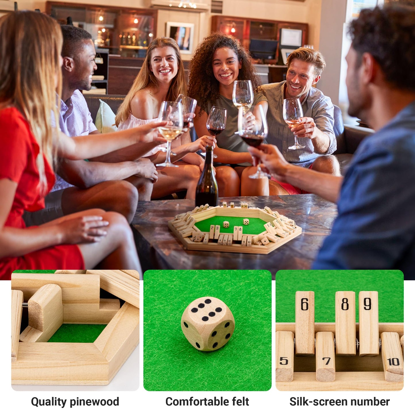 ropoda Shut The Box Game – Upgraded Wooden Dice Game for 1-6 Players, Family Fun