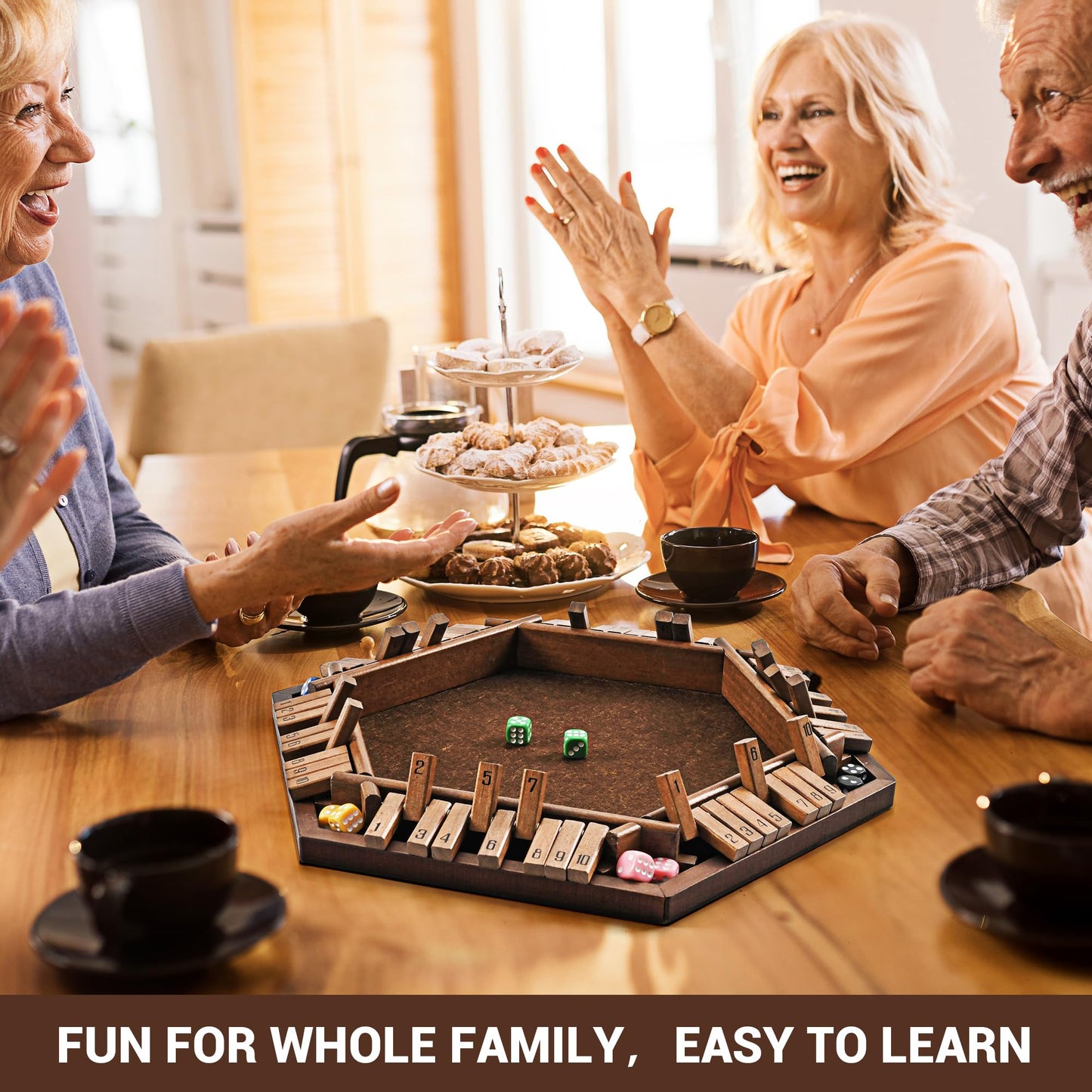 ropoda 6-Way Shut The Box Game – Upgraded Wooden Dice Game for 1-6 Players | Family Night Fun