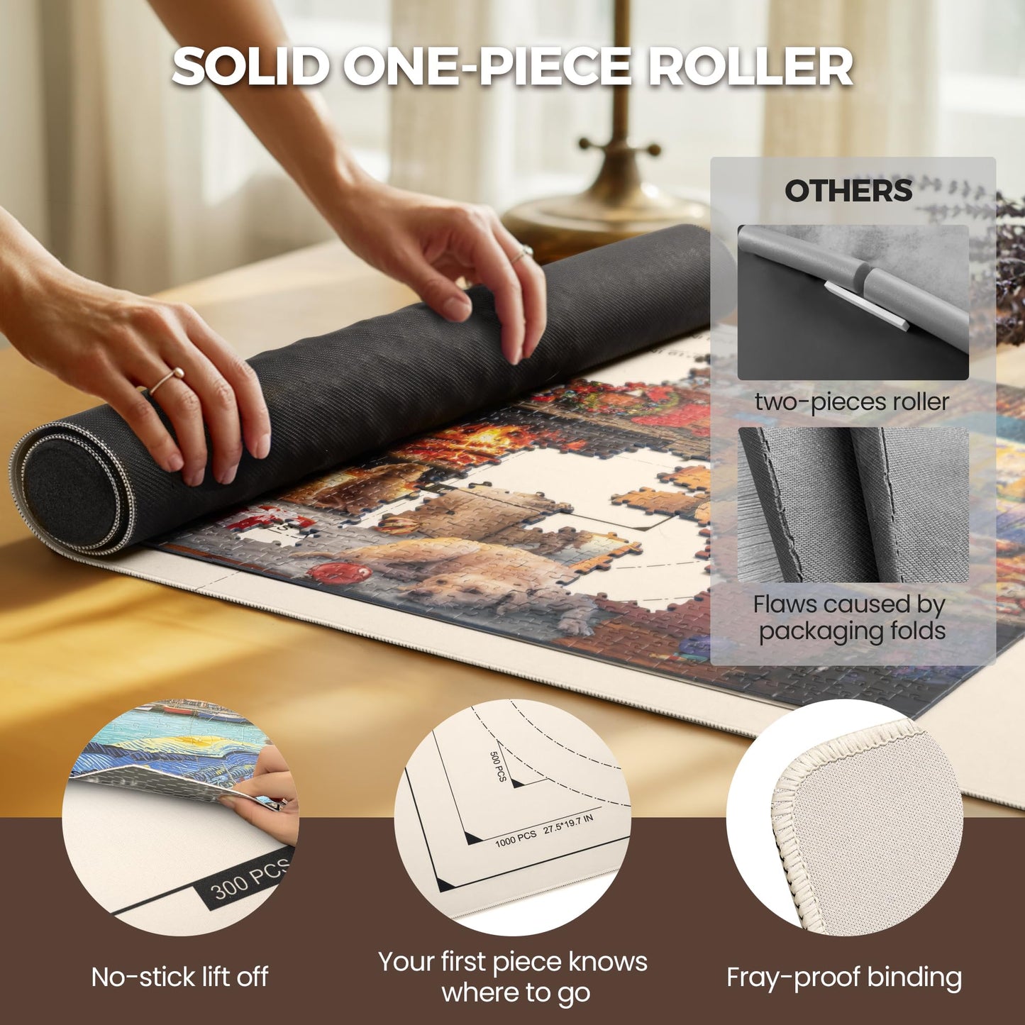 ropoda 1500-Piece Puzzle Mat Roll Up with 4 Trays – Portable Puzzle Keeper (White)