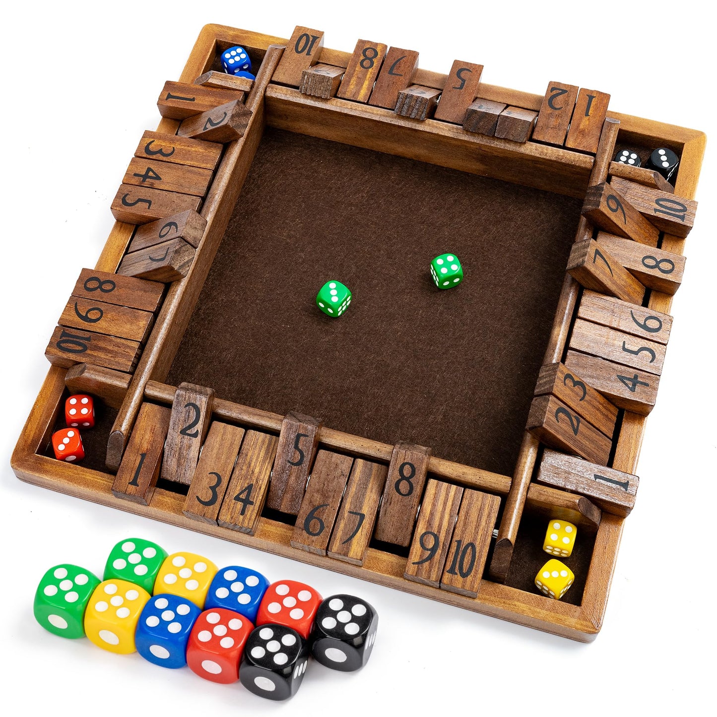 ropoda 12-Inch 4-Way Shut The Box Dice Board Game – 2-4 Players, Large Wooden Board