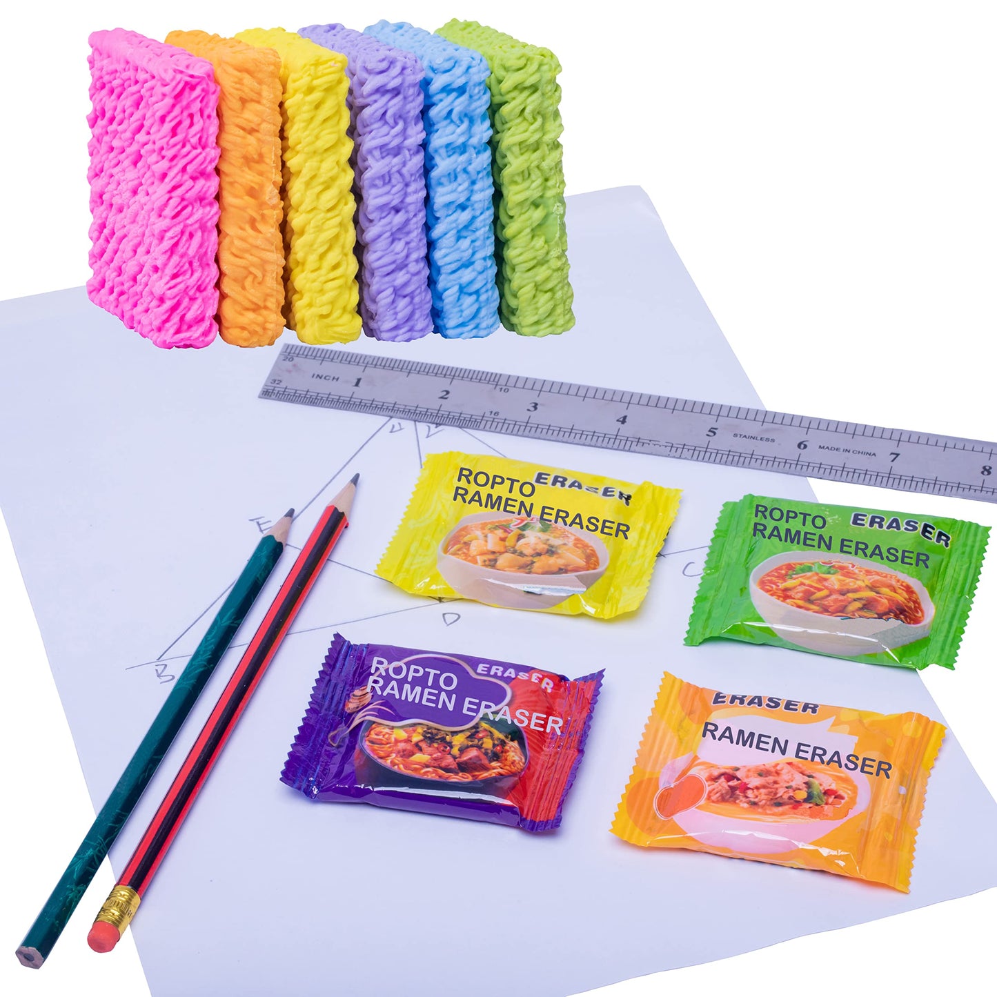 ROPTO 16 PCS Spicy Ramen Noodles Erasers – Colorful Mini Food Erasers for Kids, Bulk Classroom Gifts
