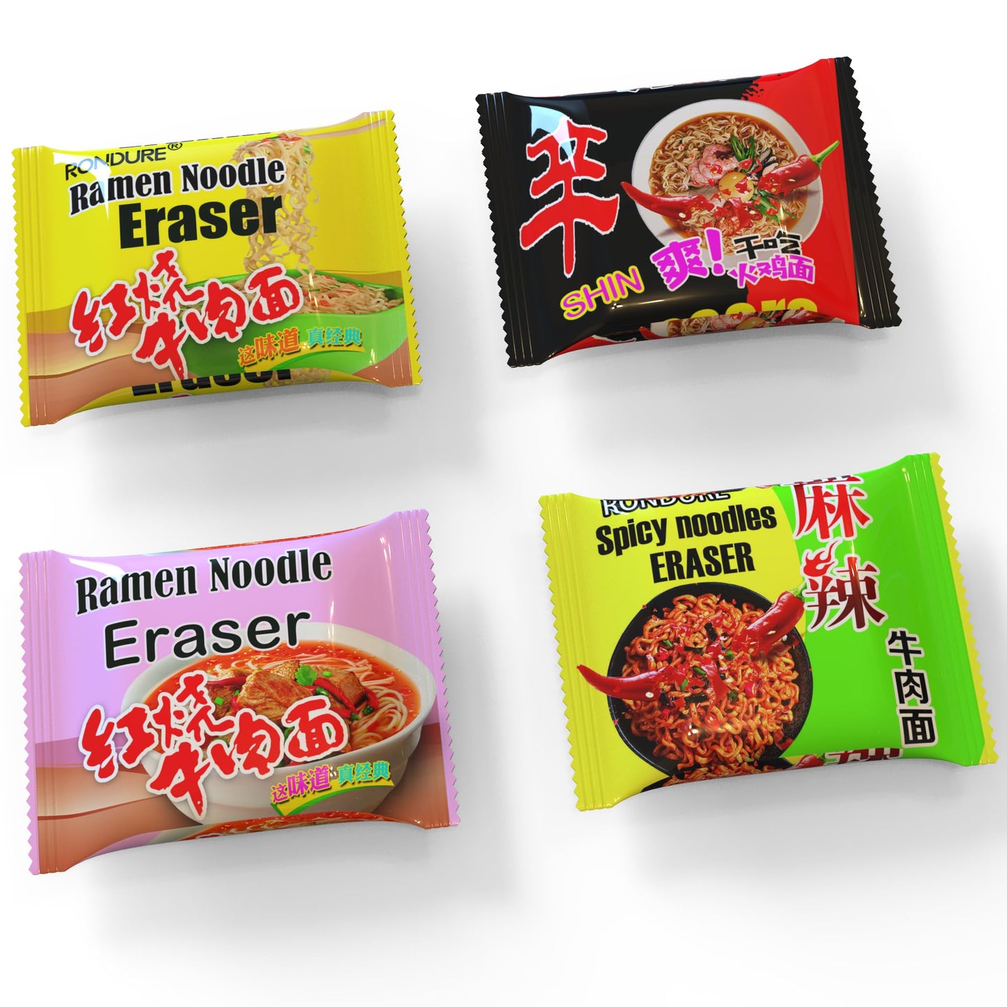 ROPTO 16 PCS Spicy Ramen Noodles Erasers – Colorful Mini Food Erasers for Kids, Bulk Classroom Gifts