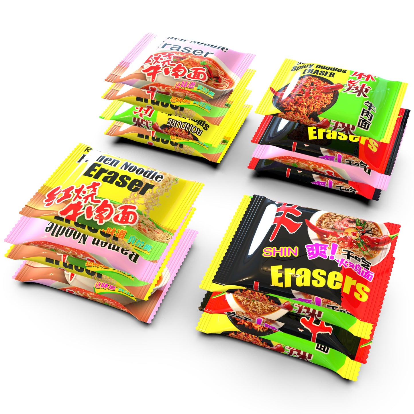 ROPTO 16 PCS Spicy Ramen Noodles Erasers – Colorful Mini Food Erasers for Kids, Bulk Classroom Gifts