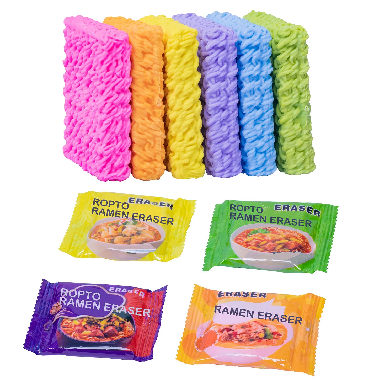 ROPTO 16 PCS Spicy Ramen Noodles Erasers – Colorful Mini Food Erasers for Kids, Bulk Classroom Gifts