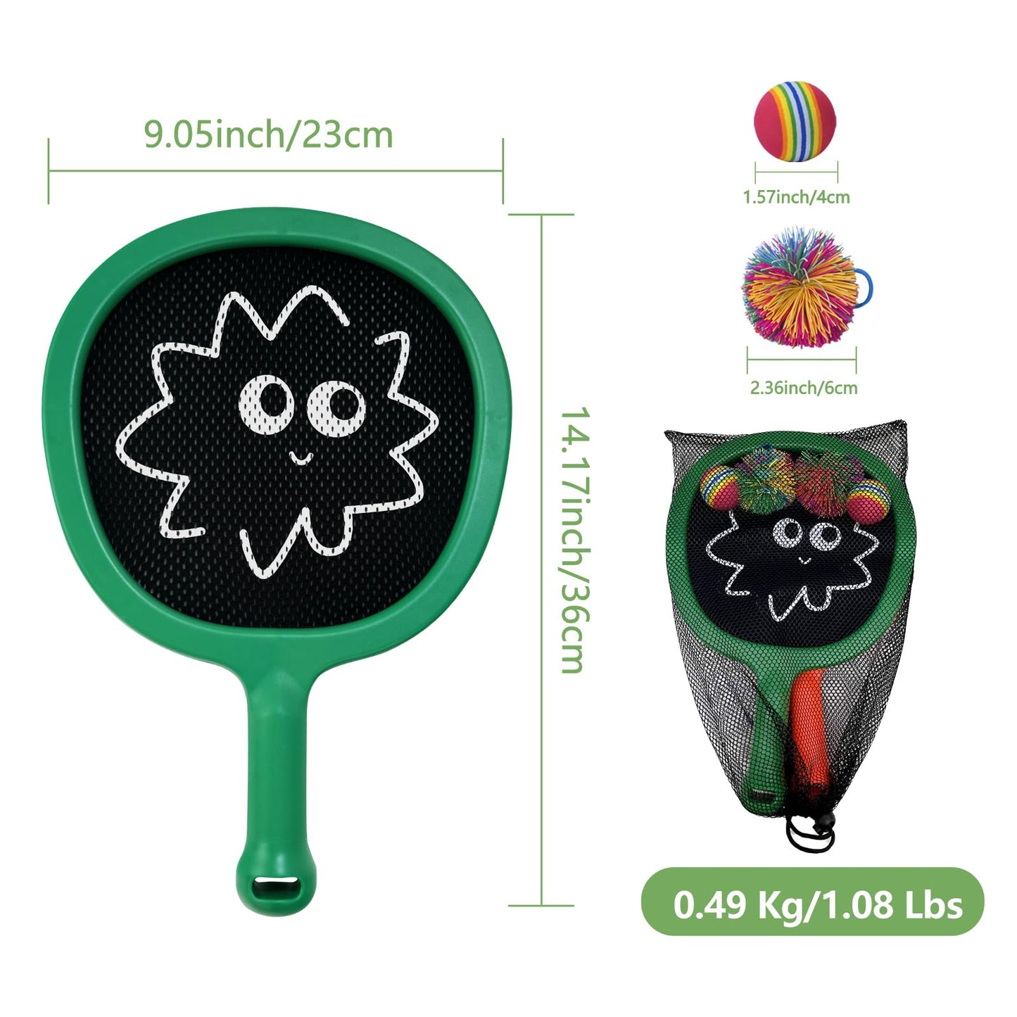 RORLAND Racquet Paddle Bouncy Ball Play Set – Indoor & Outdoor Family Games (4 Balls Included)