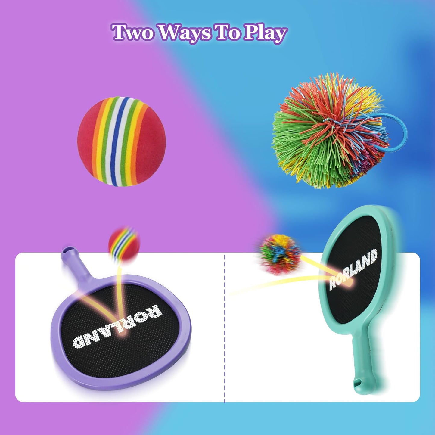 RORLAND Portable Paddles & Bouncy Balls Set – Indoor Outdoor Fun for All Ages