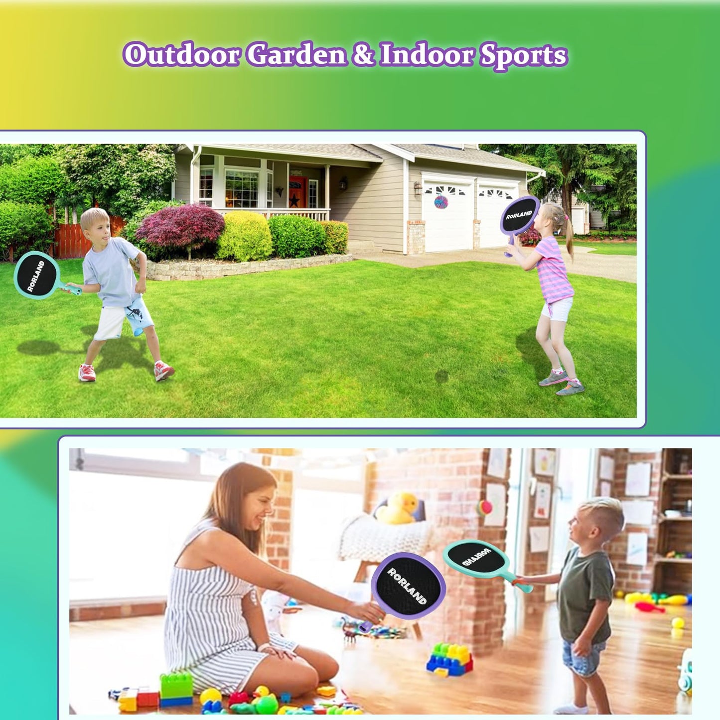 RORLAND Portable Paddles & Bouncy Balls Set – Indoor Outdoor Fun for All Ages