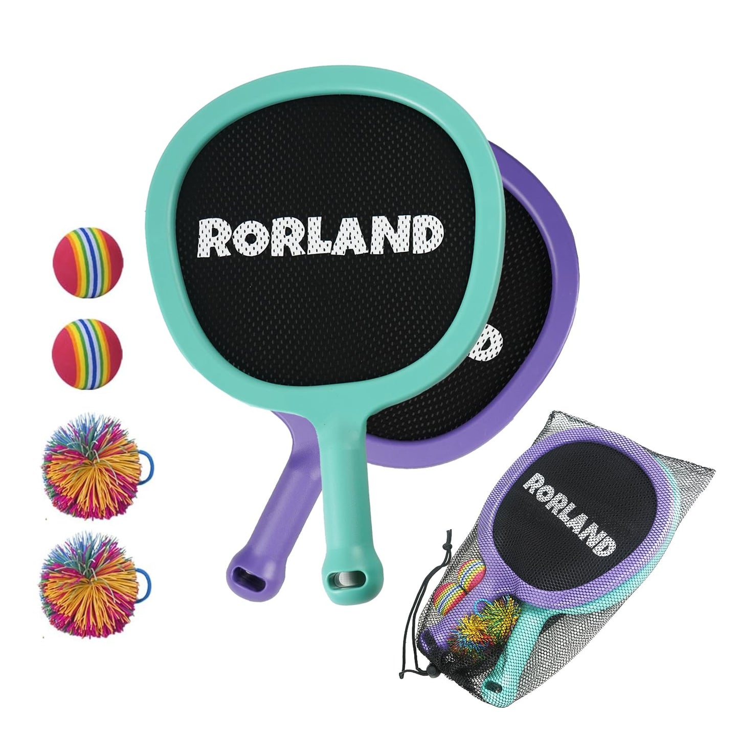RORLAND Portable Paddles & Bouncy Balls Set – Indoor Outdoor Fun for All Ages