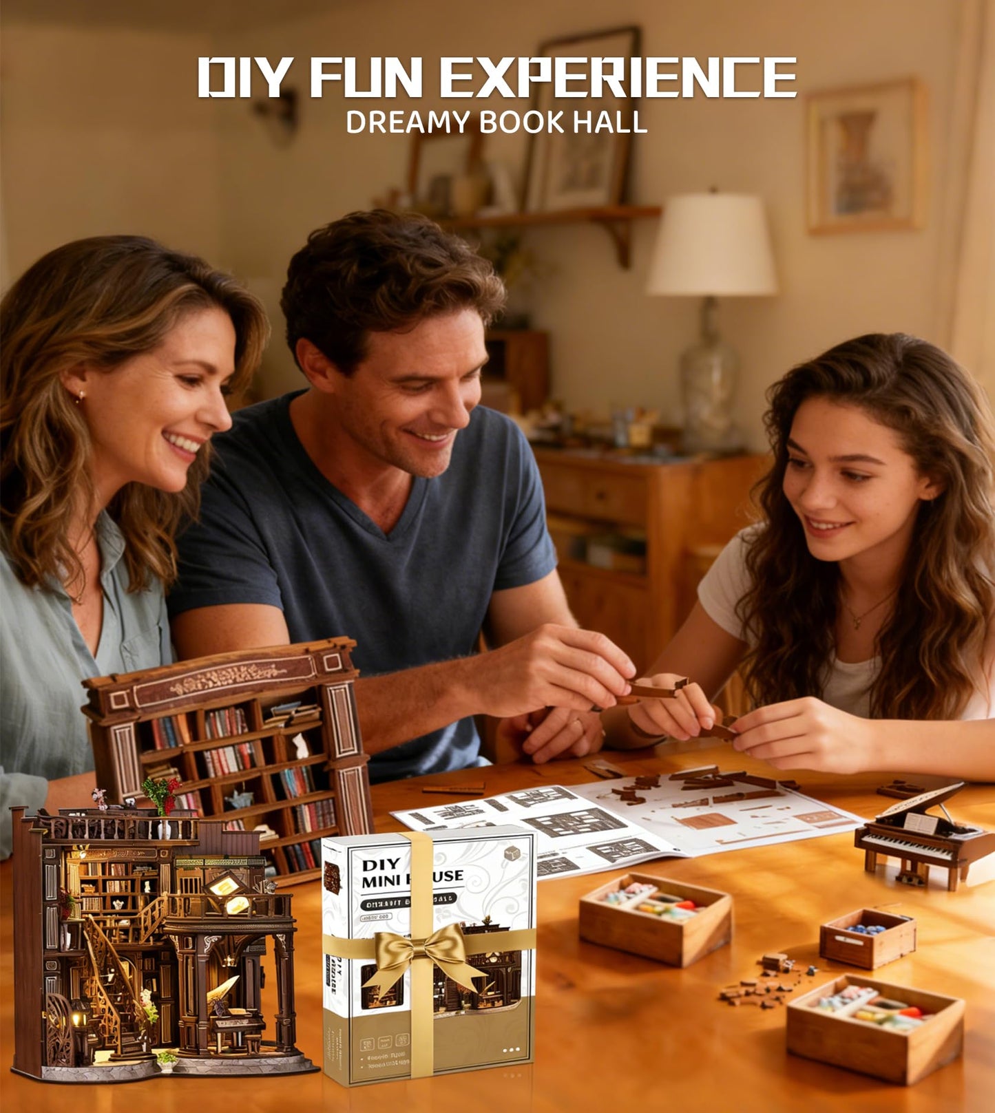 Roroom DIY Miniature House Kit – Dreamy Book Hall Nook with LED Light | Creative Gift for Teens & Book Lovers