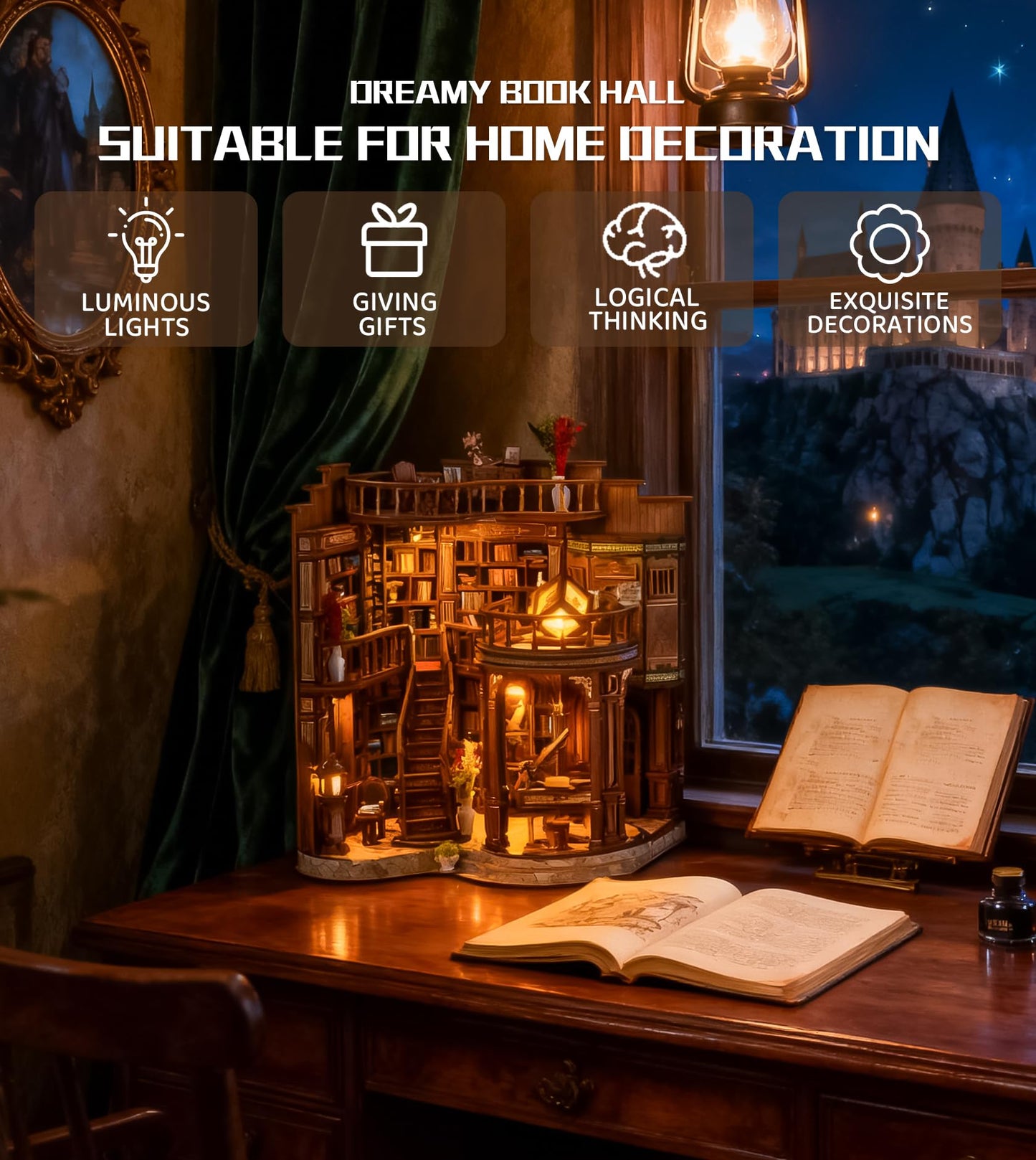 Roroom DIY Miniature House Kit – Dreamy Book Hall Nook with LED Light | Creative Gift for Teens & Book Lovers