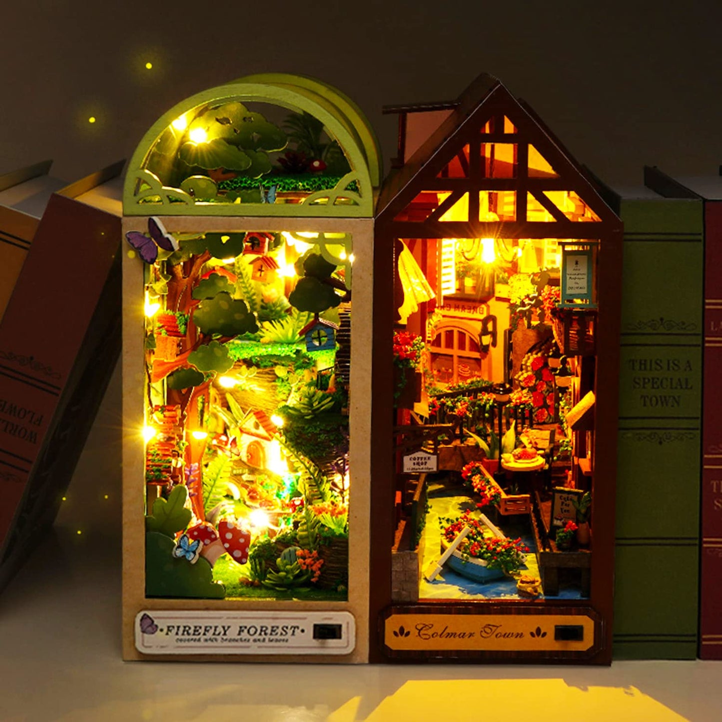Roroom DIY Book Nook Kit — Firefly Forest TC35 | 3D Wooden Dollhouse Shelf Insert