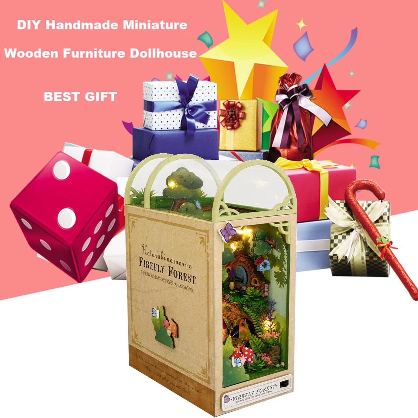 Roroom DIY Book Nook Kit — Firefly Forest TC35 | 3D Wooden Dollhouse Shelf Insert