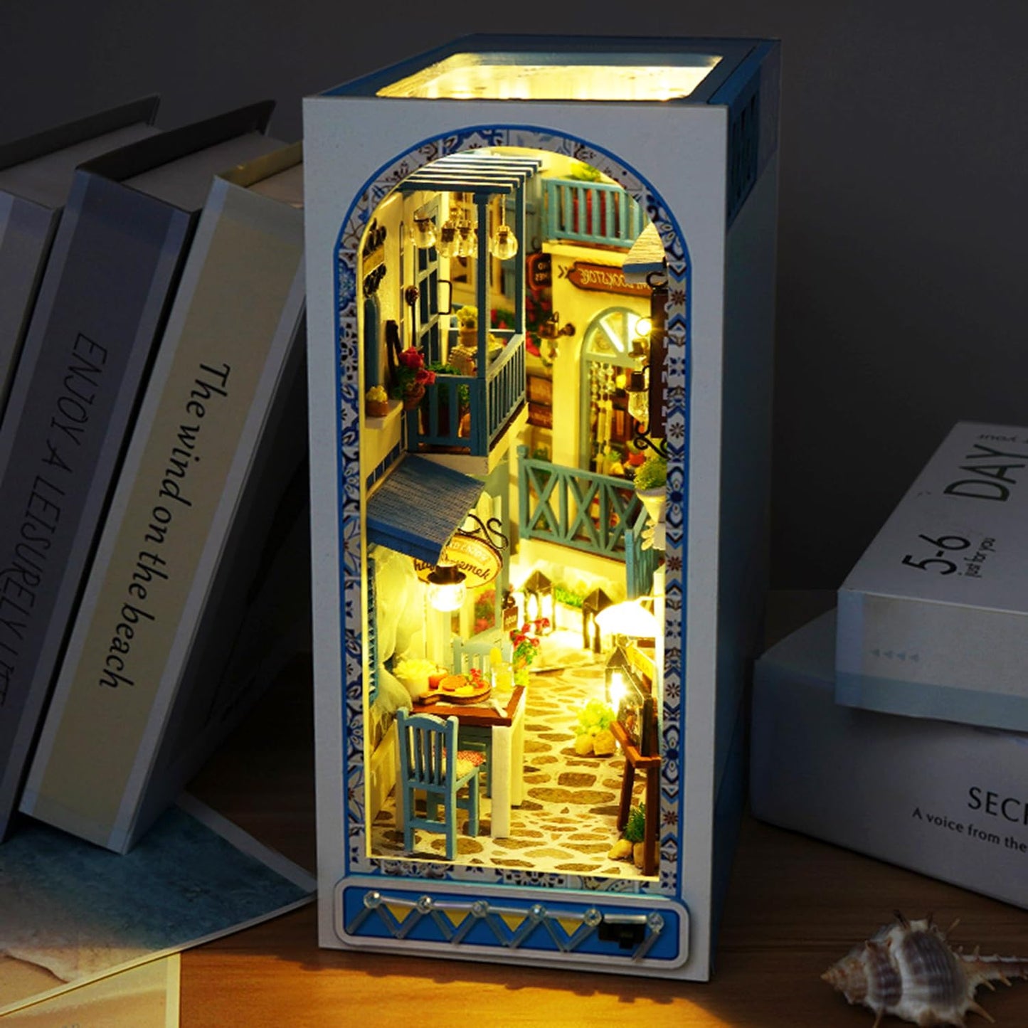 Roroom DIY Book Nook Kit Sea Breeze TC18 | 3D Wooden Dollhouse Shelf Decor & Bookend