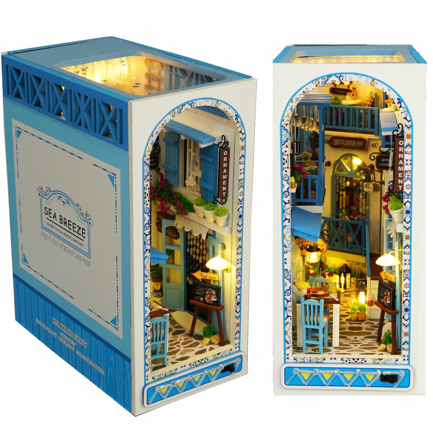 Roroom DIY Book Nook Kit Sea Breeze TC18 | 3D Wooden Dollhouse Shelf Decor & Bookend