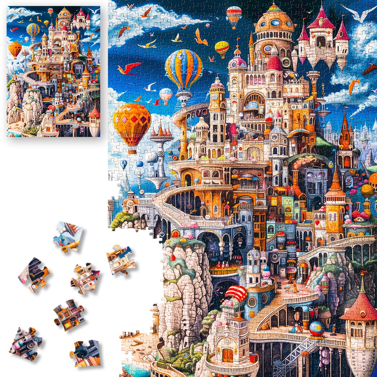 ROSE RAIN Premium 1000-Piece Jigsaw Puzzle – Fantasy Castle & Cityscape for Adults
