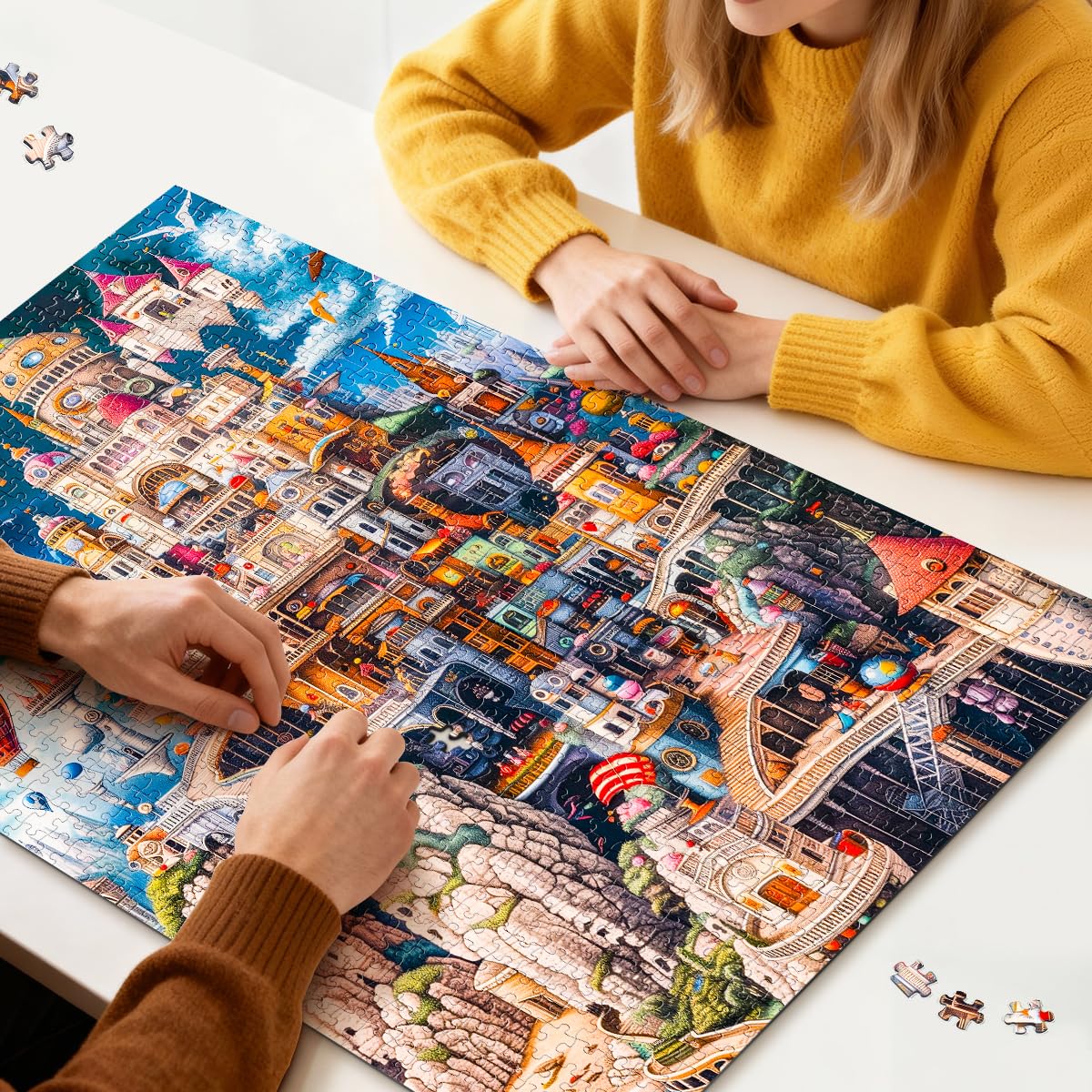 ROSE RAIN Premium 1000-Piece Jigsaw Puzzle – Fantasy Castle & Cityscape for Adults