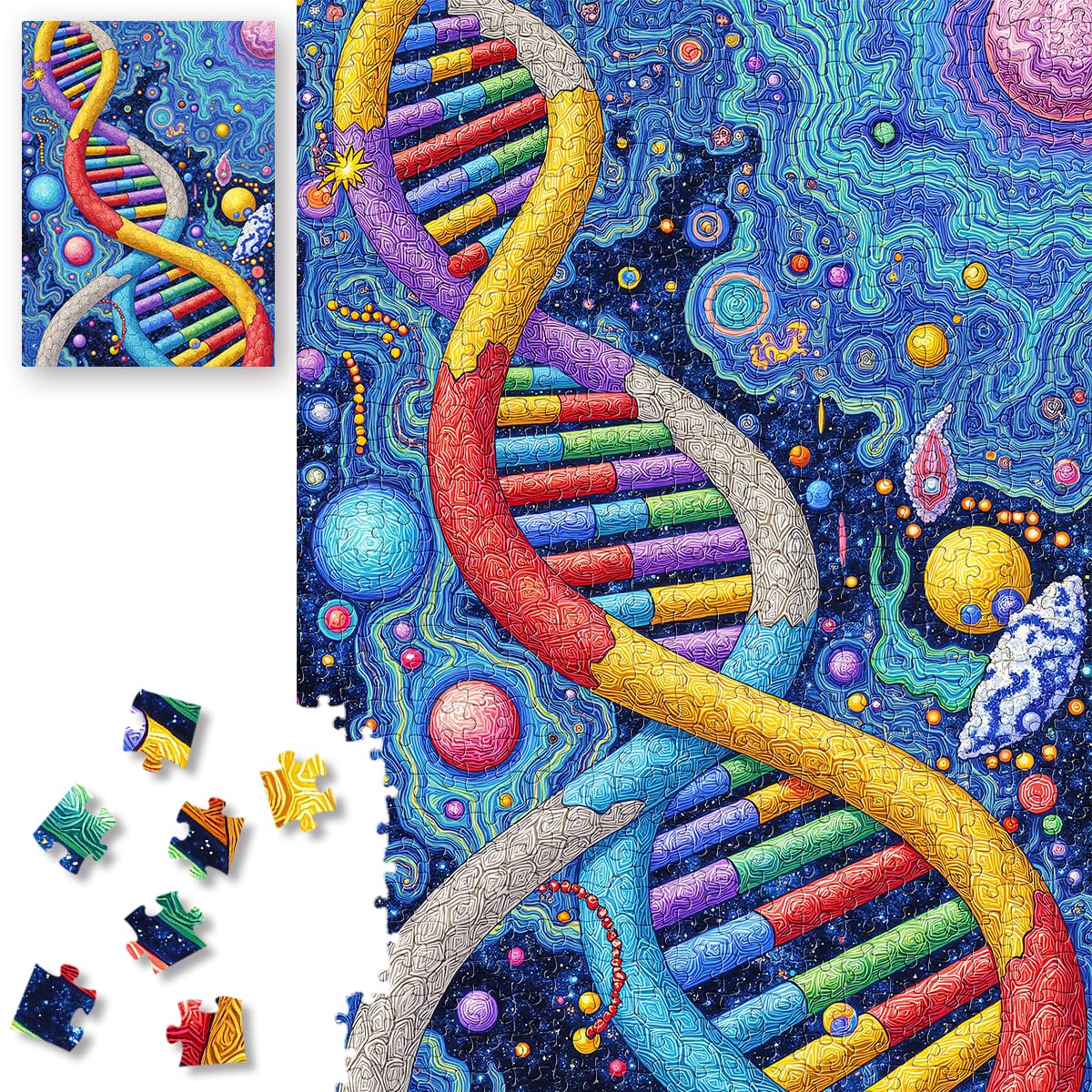 ROSE RAIN Premium 500-Piece Jigsaw Puzzle – Letters on Back, Thick HD Board, DNA Helix in Space