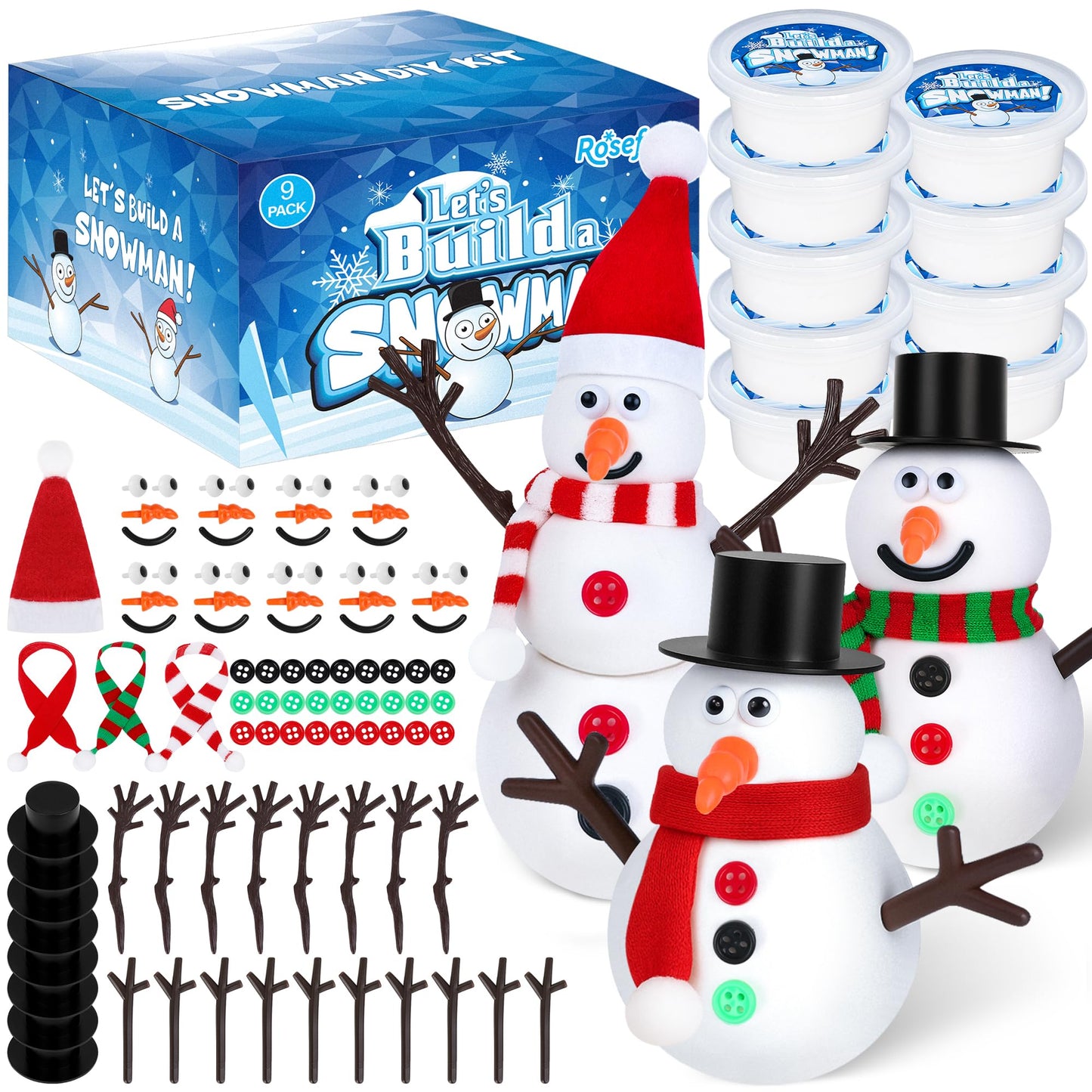 RoseFog 9-Pack Christmas Snowman Clay Kit for Kids – DIY Snowman Crafts