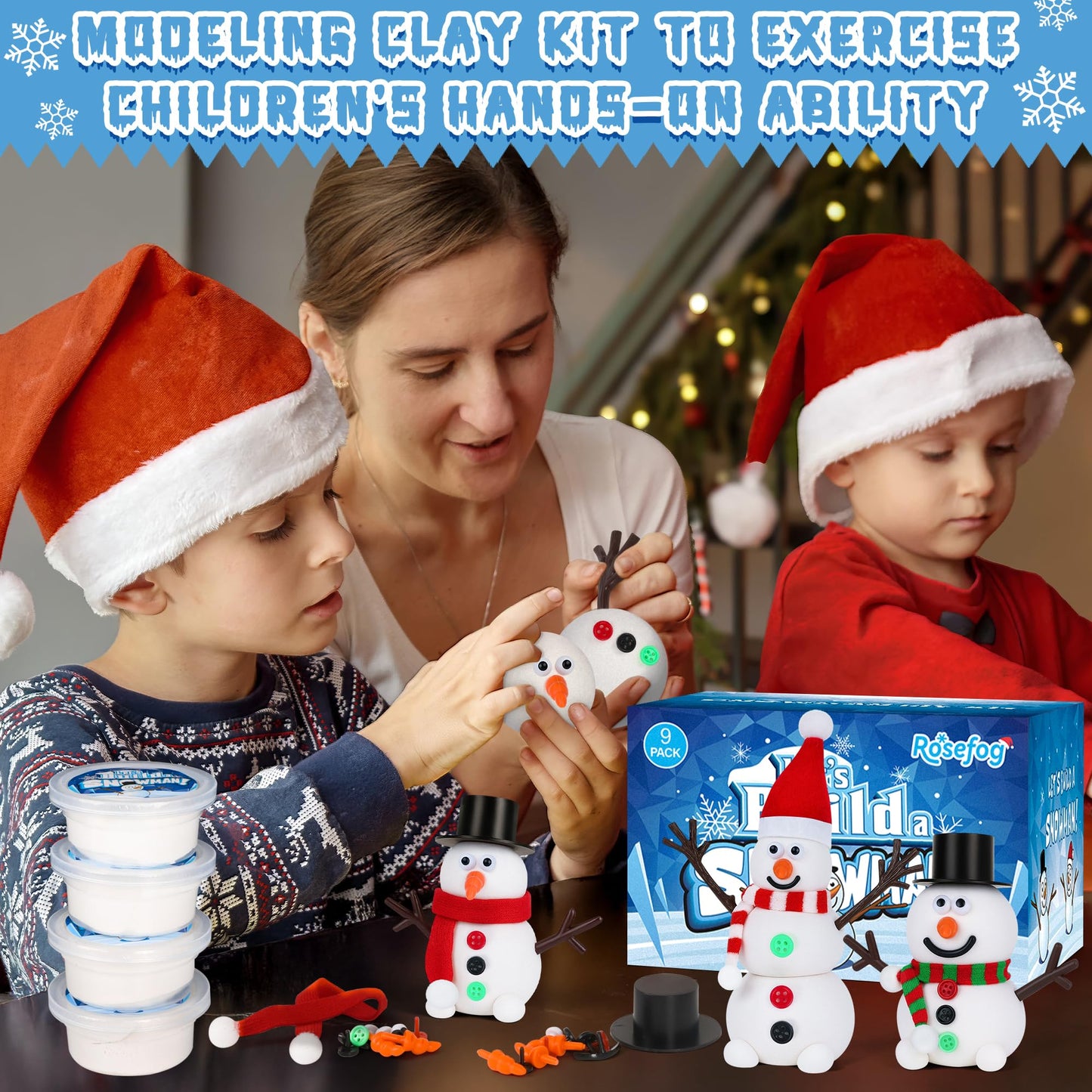 RoseFog 9-Pack Christmas Snowman Clay Kit for Kids – DIY Snowman Crafts