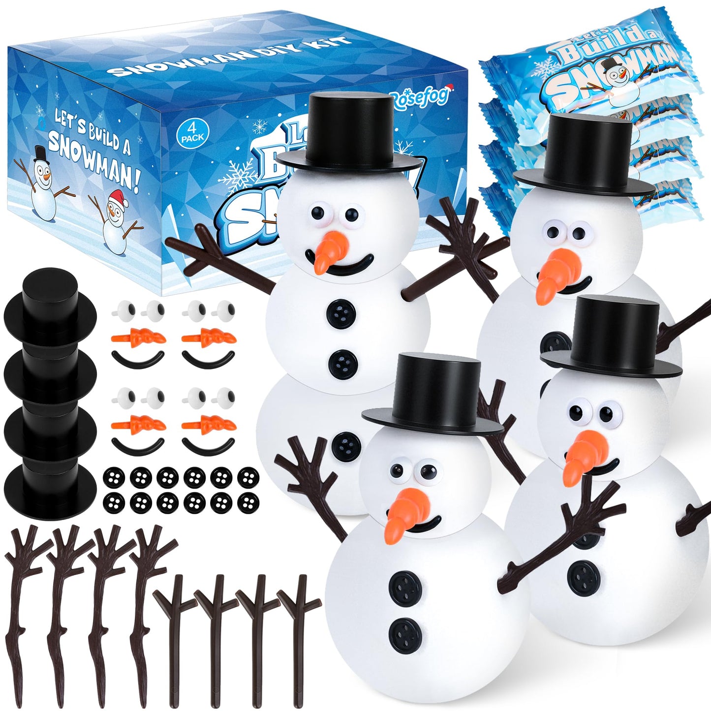 RoseFog 4 Pack Christmas Snowman Crafts | Air-Dry Clay Snowman Set for Kids