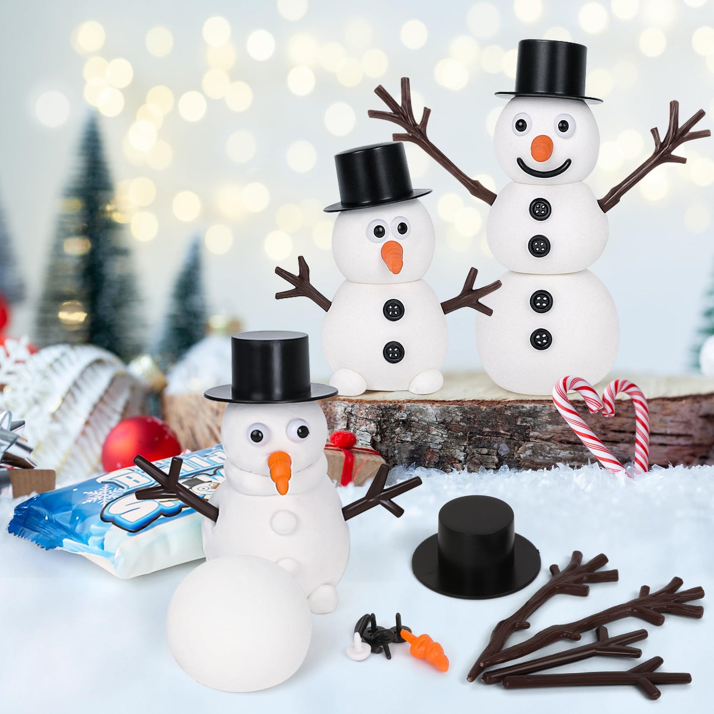 RoseFog 24-Pack Snowman Crafts Kit | Air-Dry Clay Christmas Decor & Family Gift