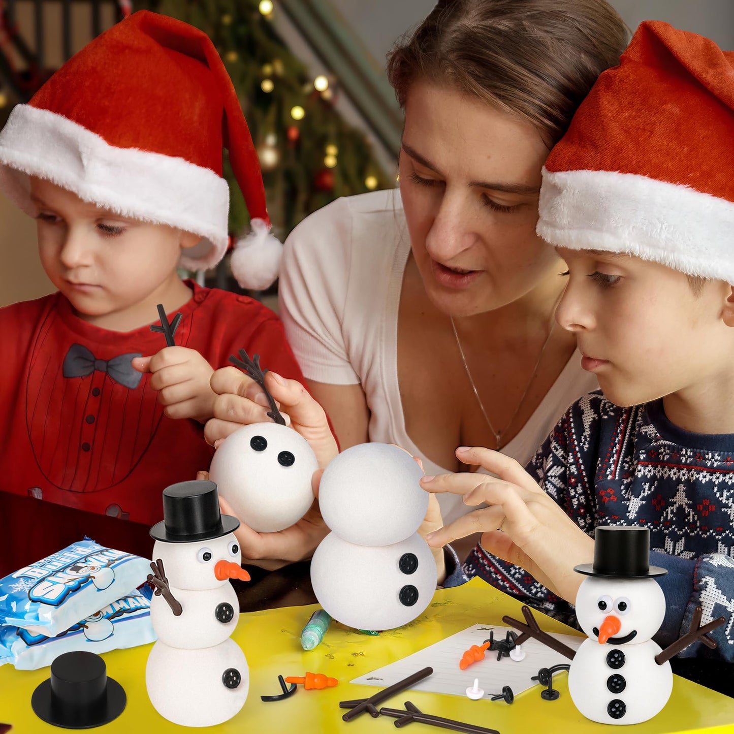 RoseFog 24-Pack Snowman Crafts Kit | Air-Dry Clay Christmas Decor & Family Gift