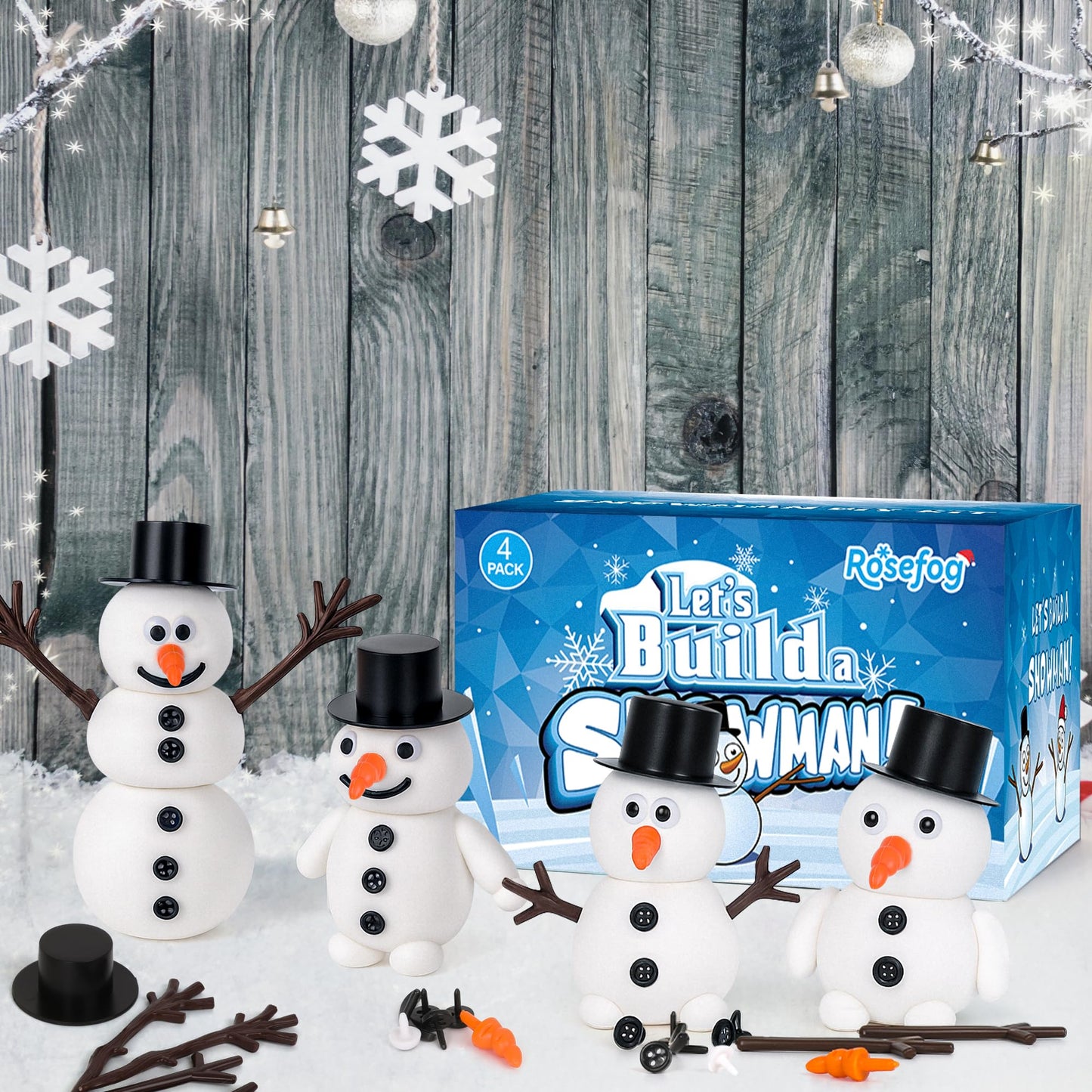 RoseFog 4 Pack Christmas Snowman Crafts | Air-Dry Clay Snowman Set for Kids