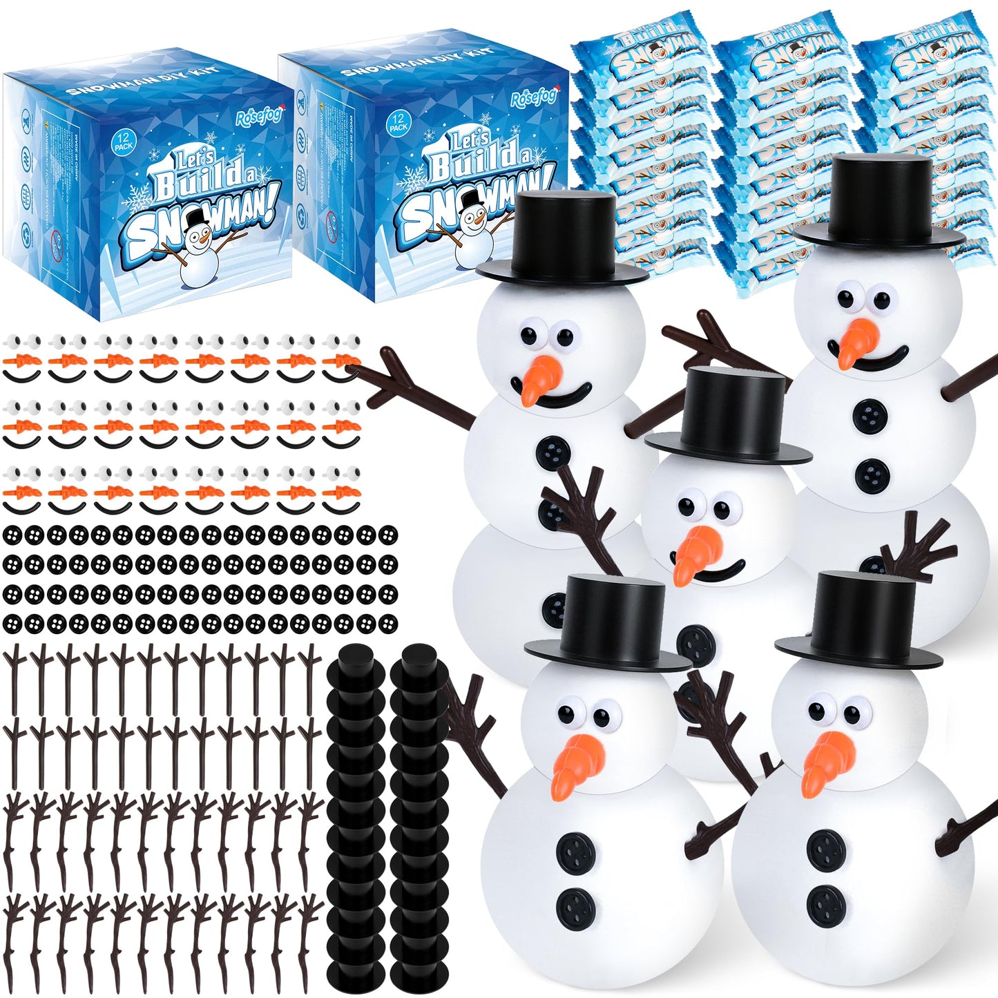 RoseFog 24-Pack Snowman Crafts Kit | Air-Dry Clay Christmas Decor & Family Gift