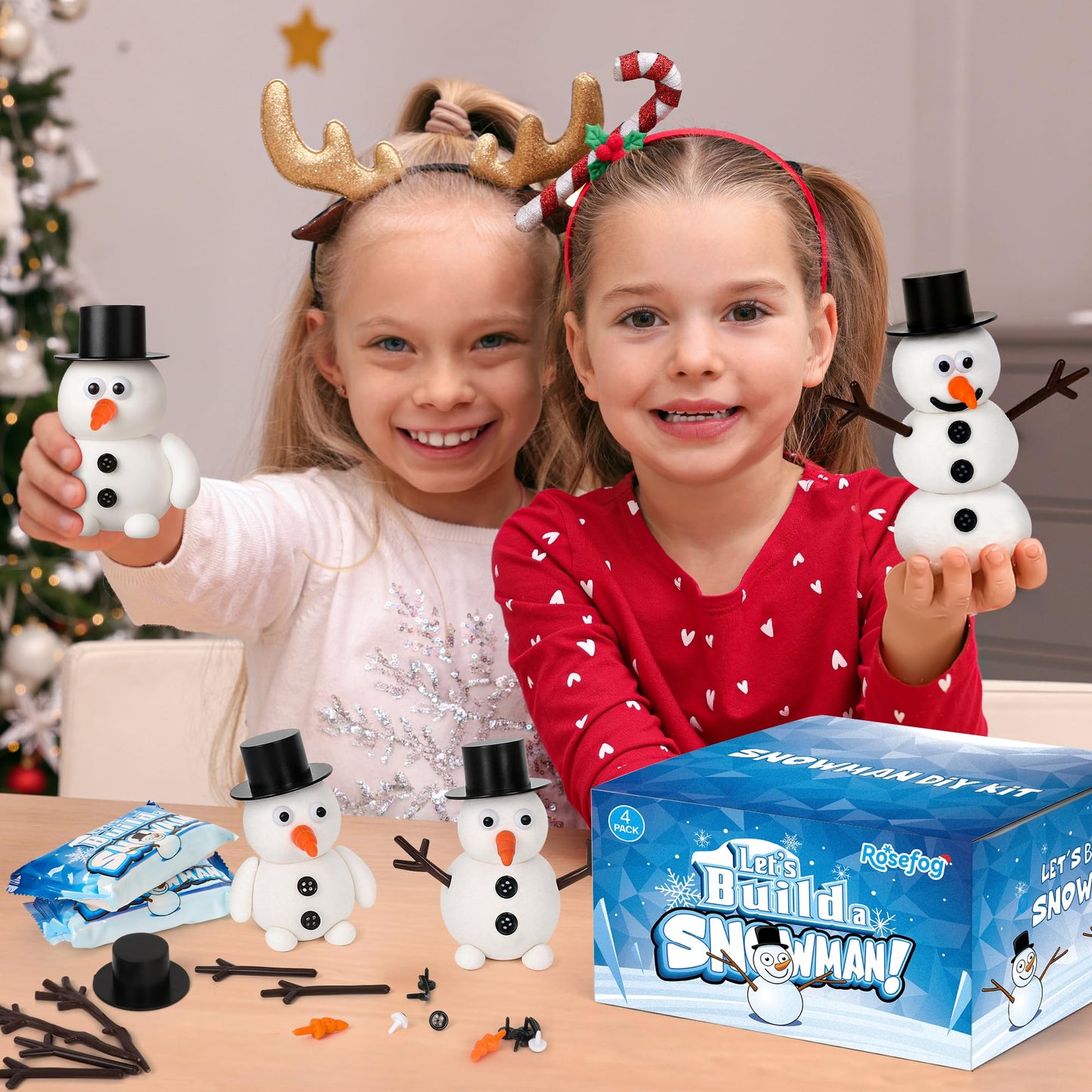 RoseFog 4 Pack Christmas Snowman Crafts | Air-Dry Clay Snowman Set for Kids