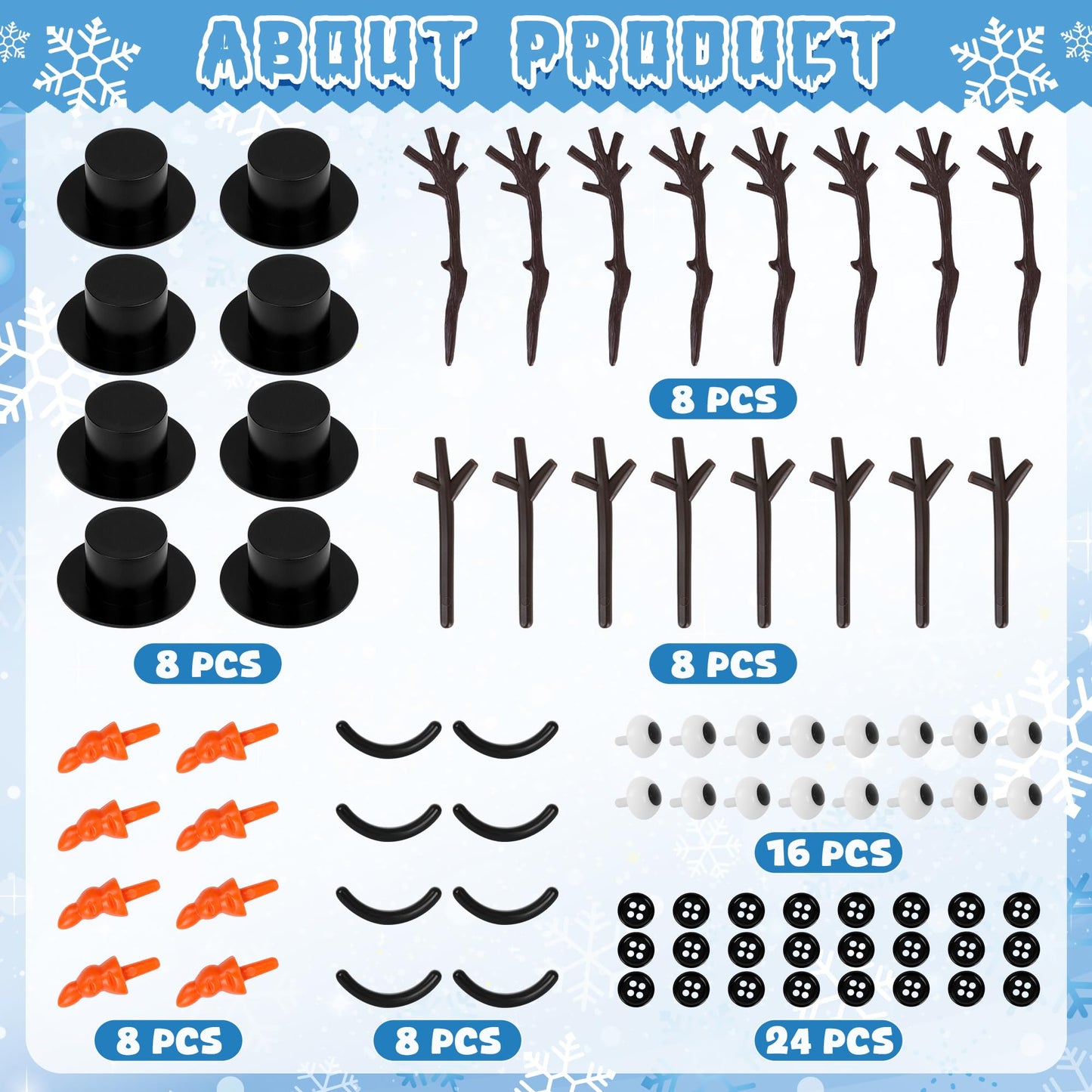 RoseFog 8 Pack Christmas Craft Supplies – DIY Snowman Kit for Indoor Fun