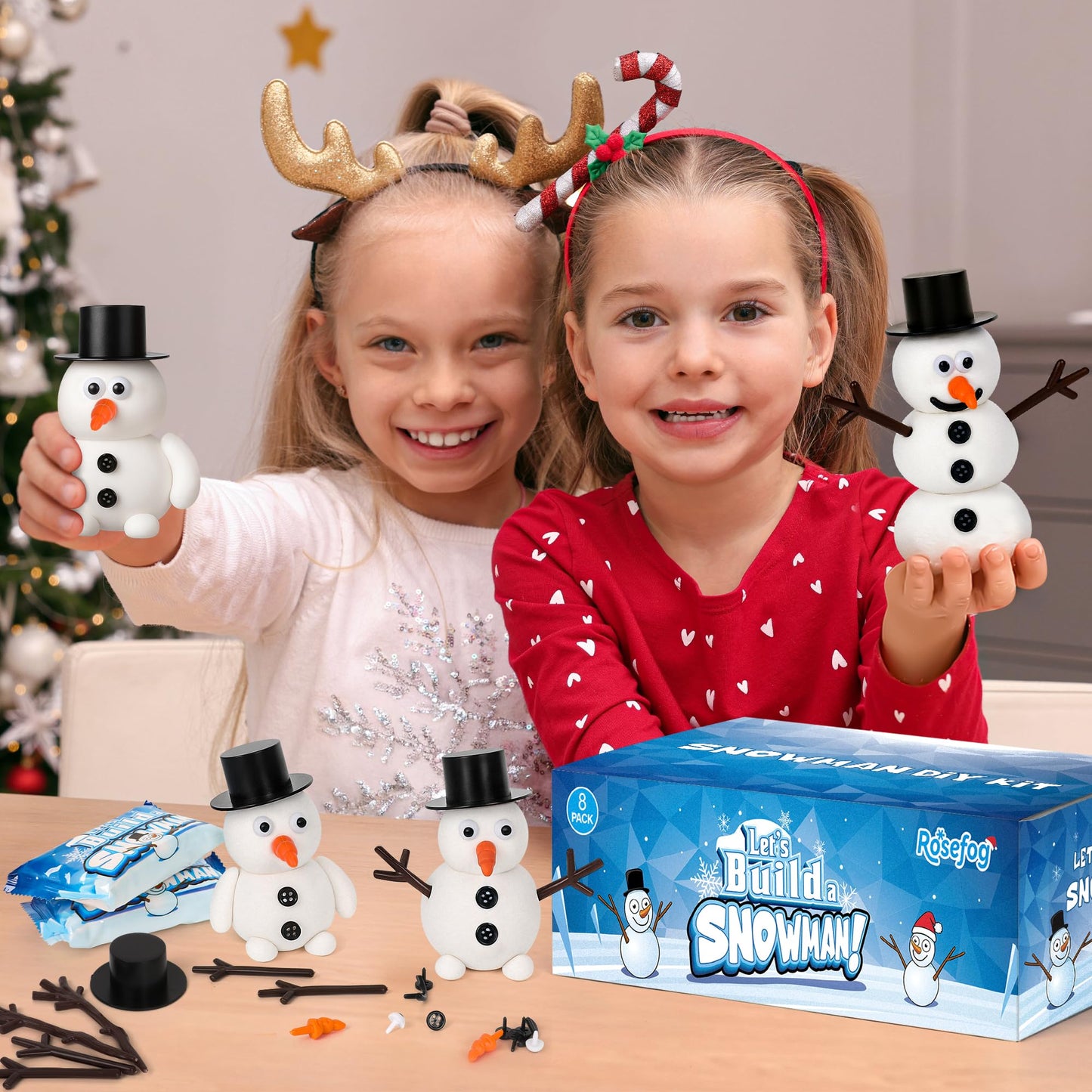 RoseFog 8 Pack Christmas Craft Supplies – DIY Snowman Kit for Indoor Fun