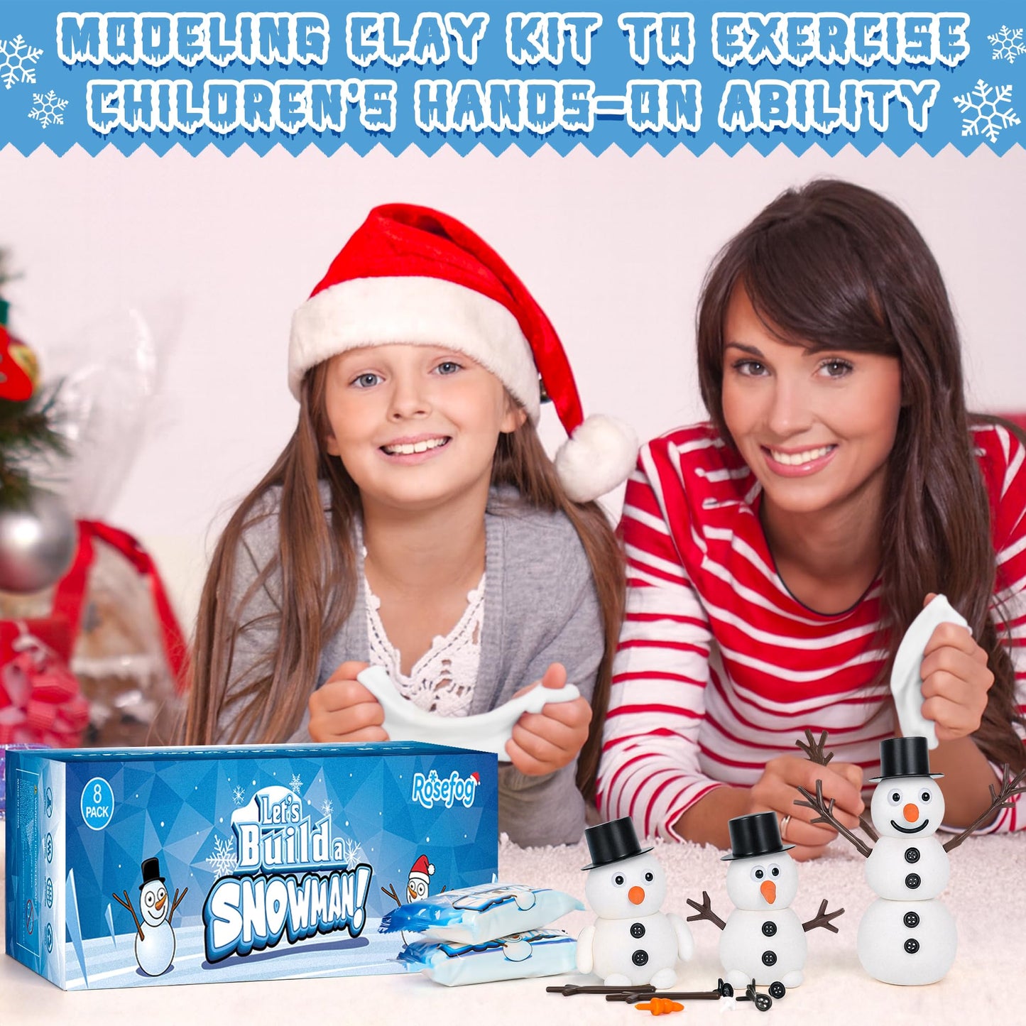 RoseFog 8 Pack Christmas Craft Supplies – DIY Snowman Kit for Indoor Fun