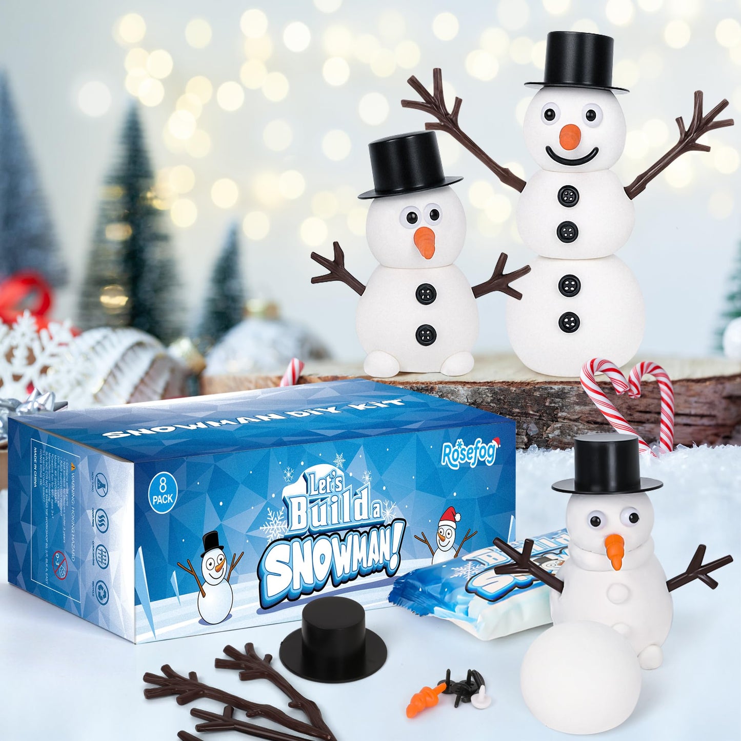 RoseFog 8 Pack Christmas Craft Supplies – DIY Snowman Kit for Indoor Fun