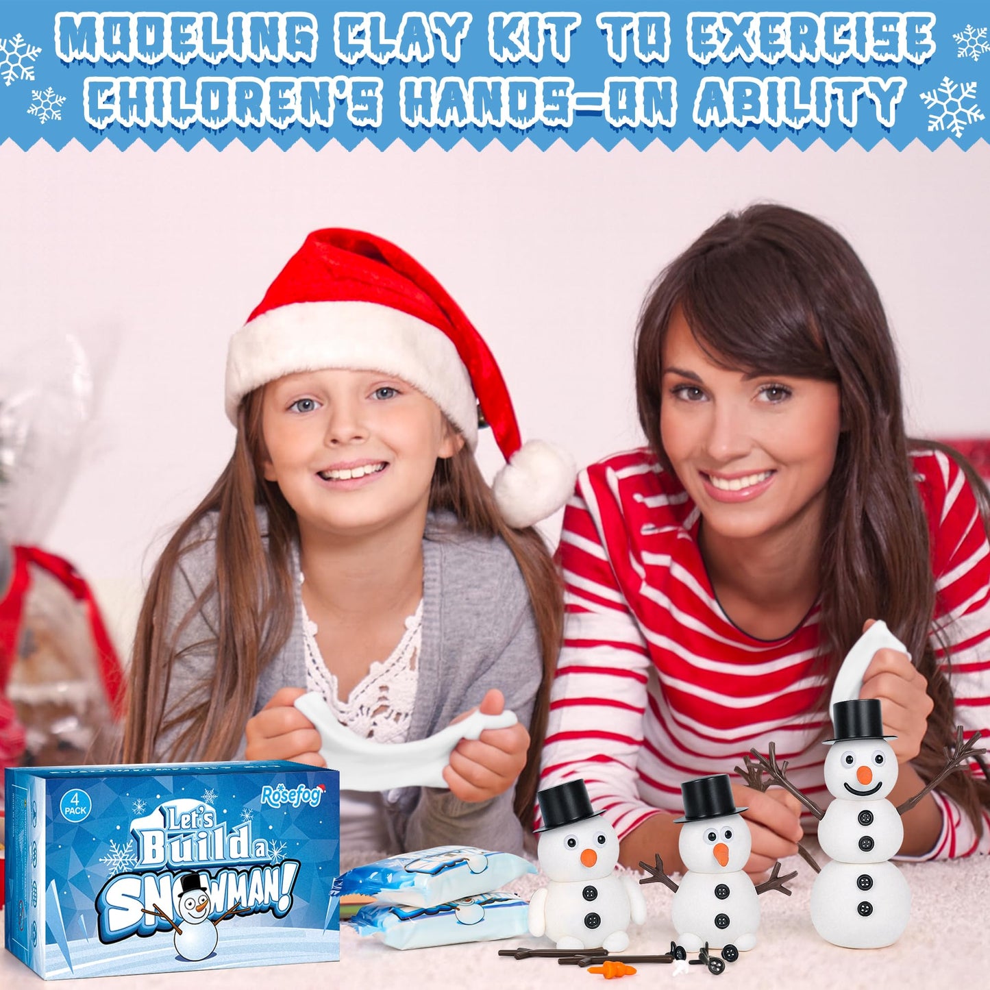 RoseFog 4 Pack Christmas Snowman Crafts | Air-Dry Clay Snowman Set for Kids