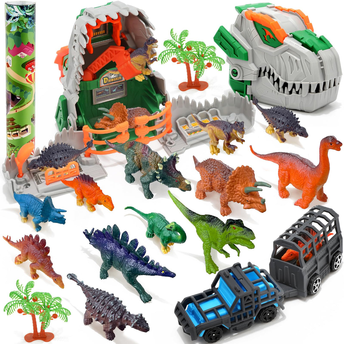 ROSEORGUN Dinosaur Toys for Kids 3-5 | 12 Realistic Figures with Detachable Head