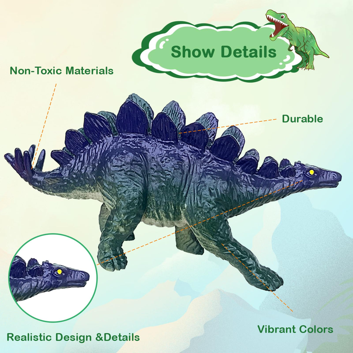 ROSEORGUN Dinosaur Toys for Kids 3-5 | 12 Realistic Figures with Detachable Head