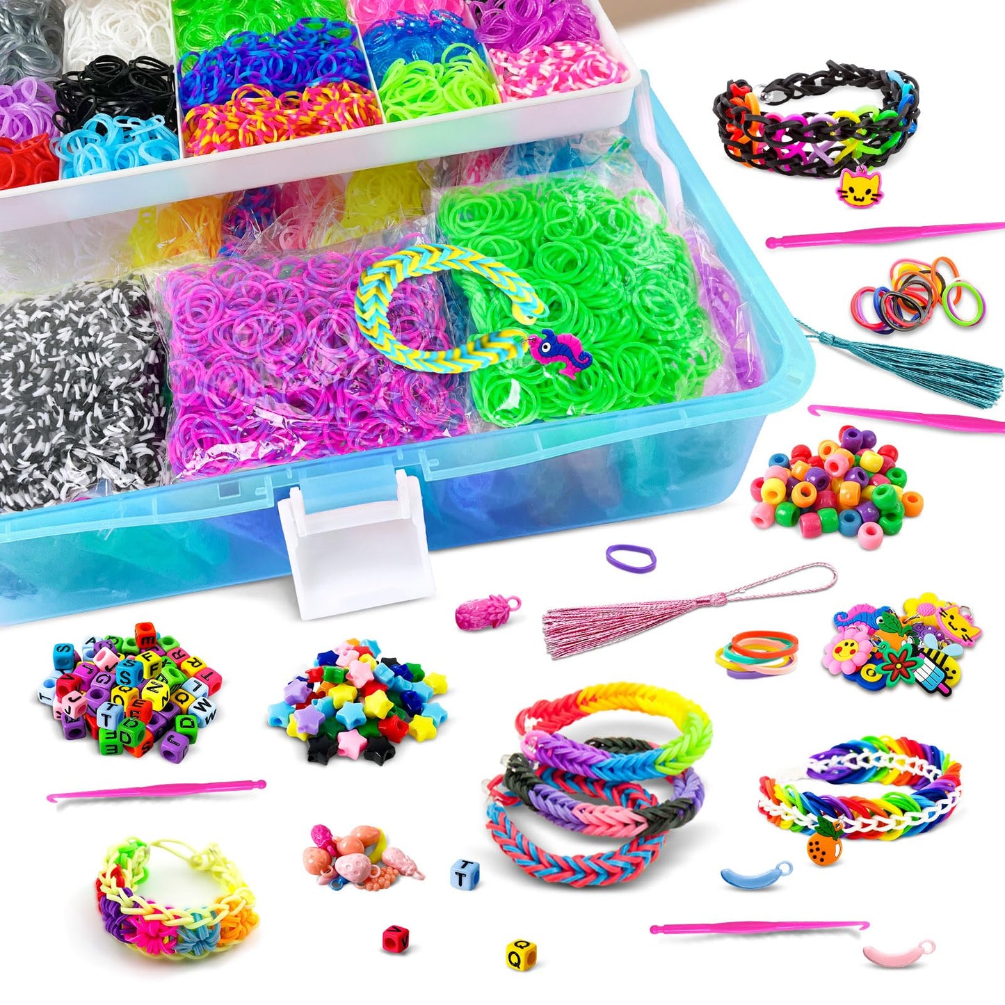 ROSHUKG 14500 Colorful Rubber Bands Kit with 3-Layer Organizer (Blue)