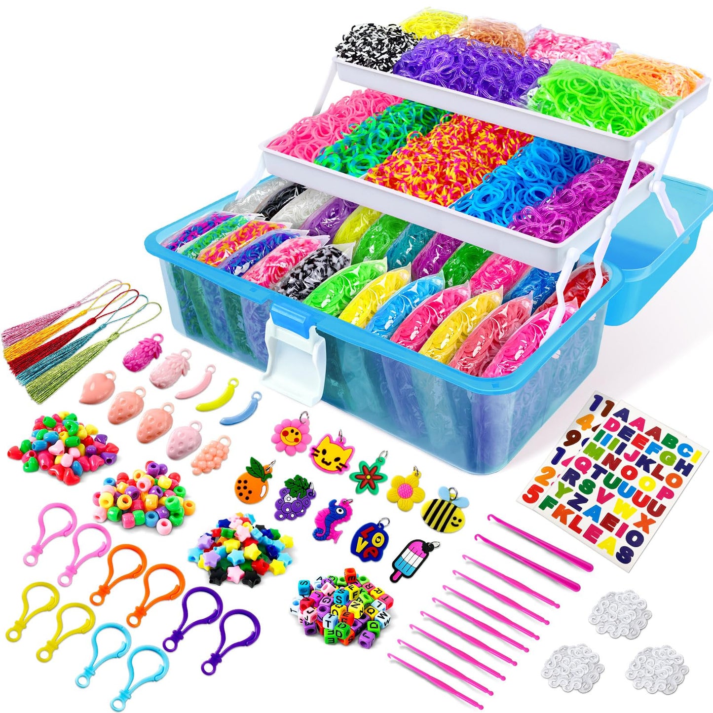 ROSHUKG 14500 Colorful Rubber Bands Kit with 3-Layer Organizer (Blue)