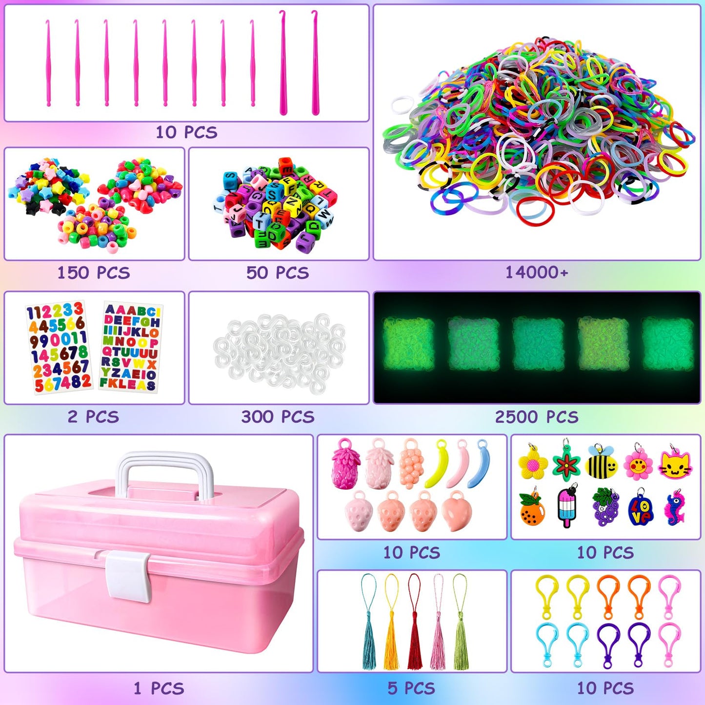 ROSHUKG 14500 Rubber Bands Kit – Colorful Craft Set with 3-Layer Storage