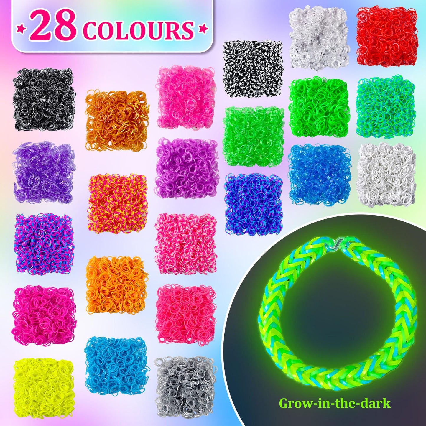 ROSHUKG 14500 Rubber Bands Kit – Colorful Craft Set with 3-Layer Storage