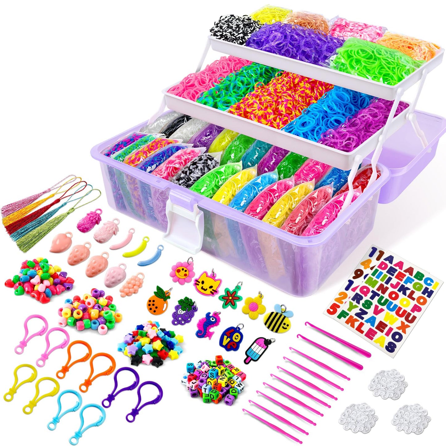 ROSHUKG 14500 Purple Rubber Band Bracelet Kit – Colorful Refill Set with 3-Layer Container