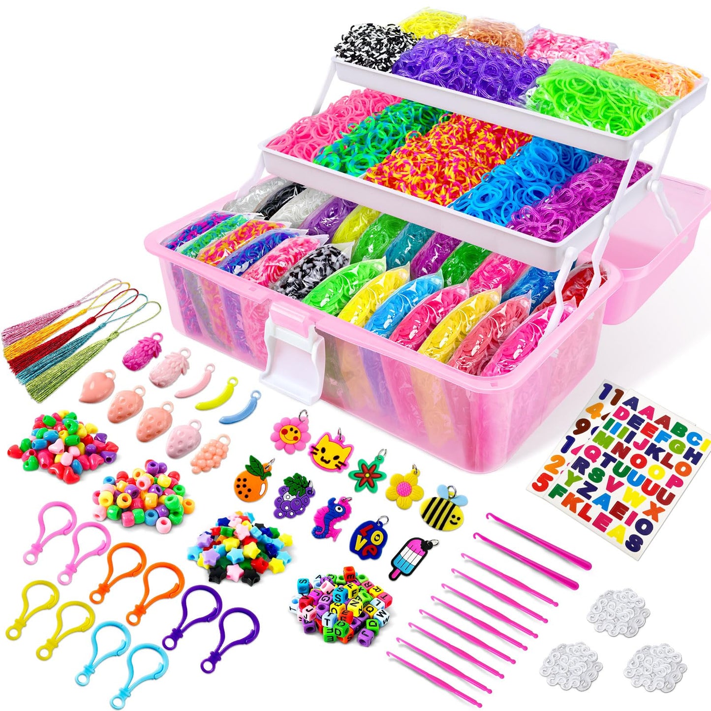 ROSHUKG 14500 Rubber Bands Kit – Colorful Craft Set with 3-Layer Storage