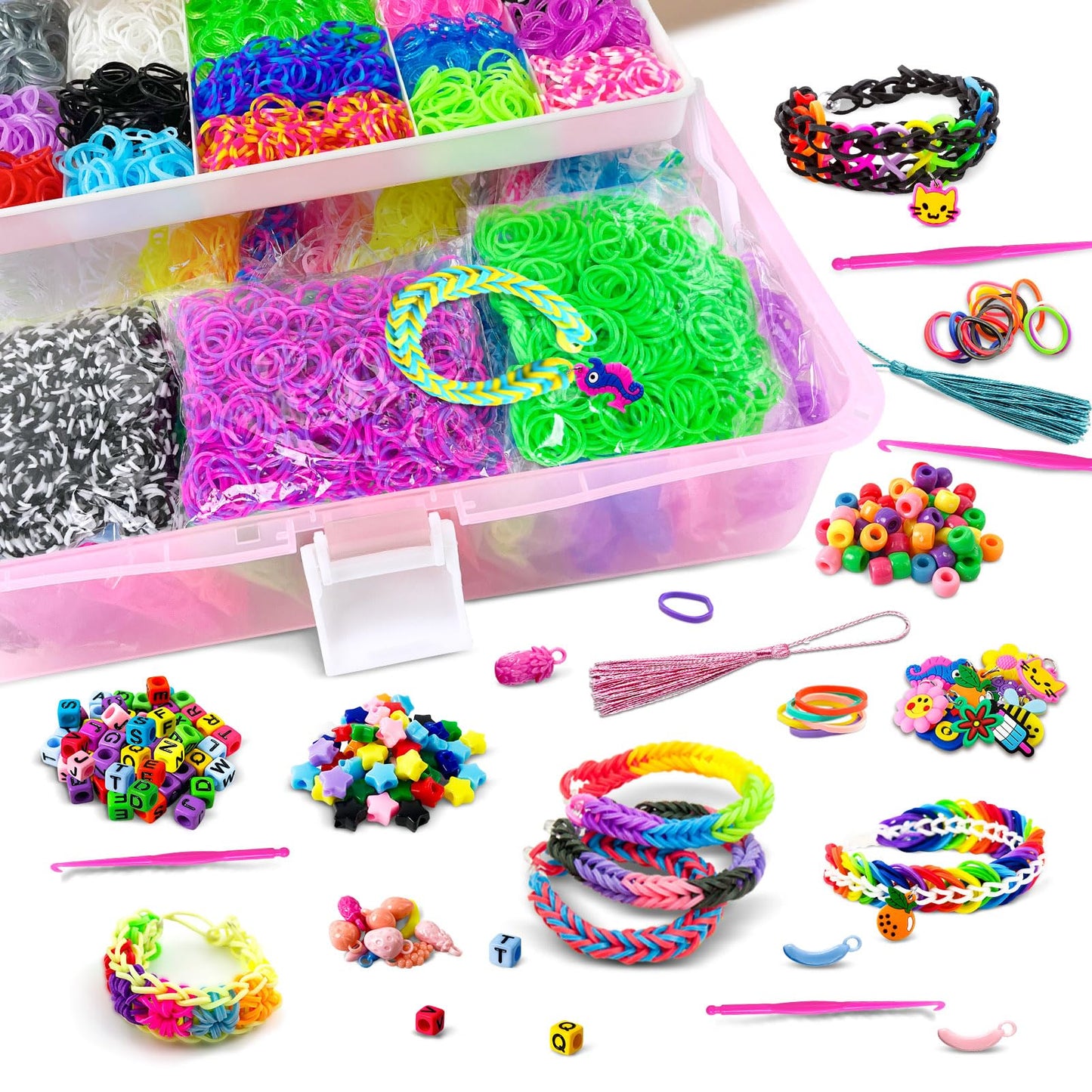 ROSHUKG 14500 Rubber Bands Kit – Colorful Craft Set with 3-Layer Storage