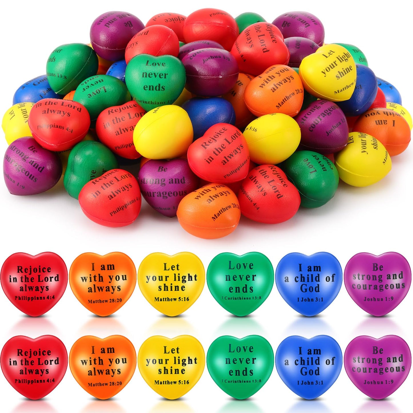 Rotatingpals 72-Piece Christian Heart Stress Balls – Bible Quotes & Motivational PU Foam