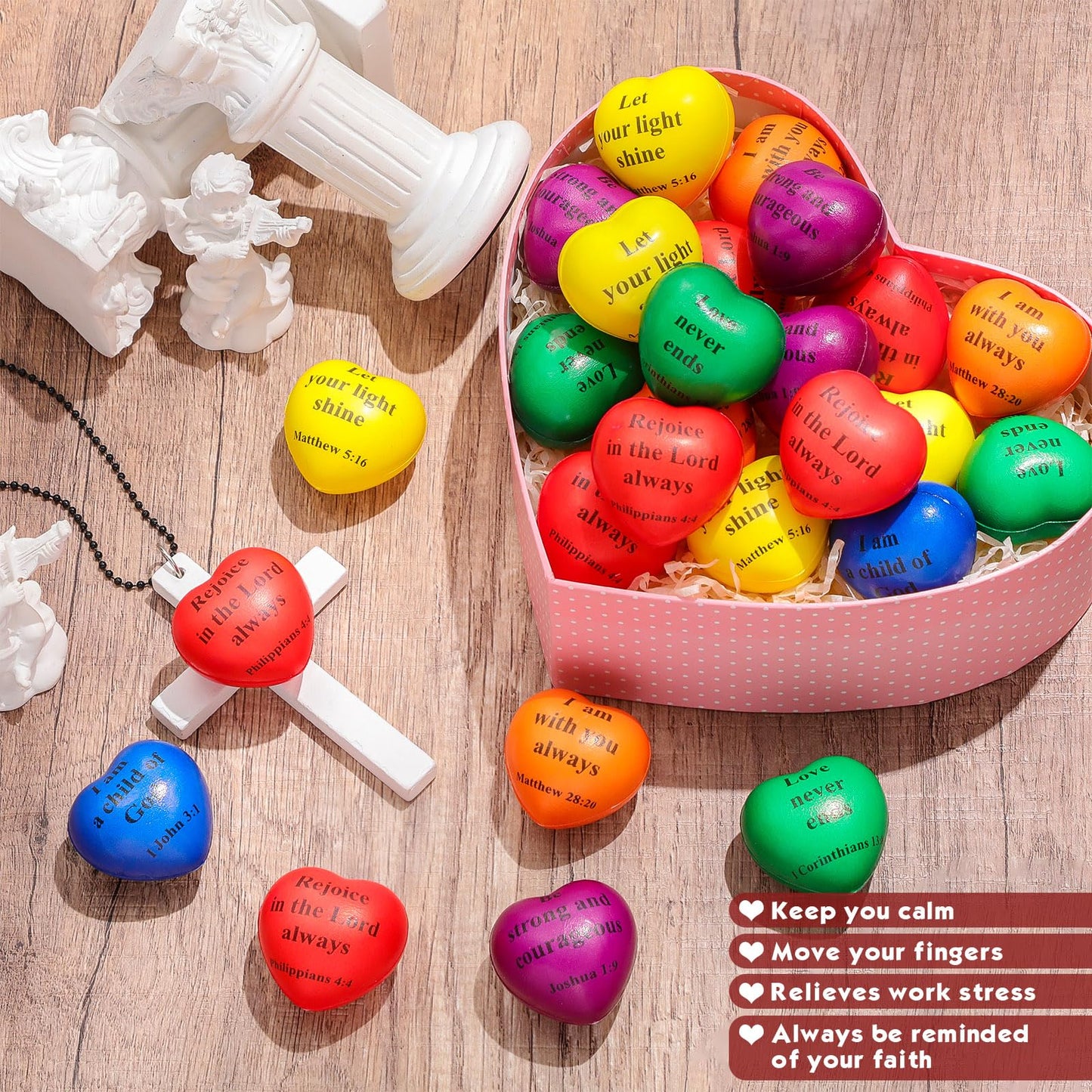 Rotatingpals 72-Piece Christian Heart Stress Balls – Bible Quotes & Motivational PU Foam